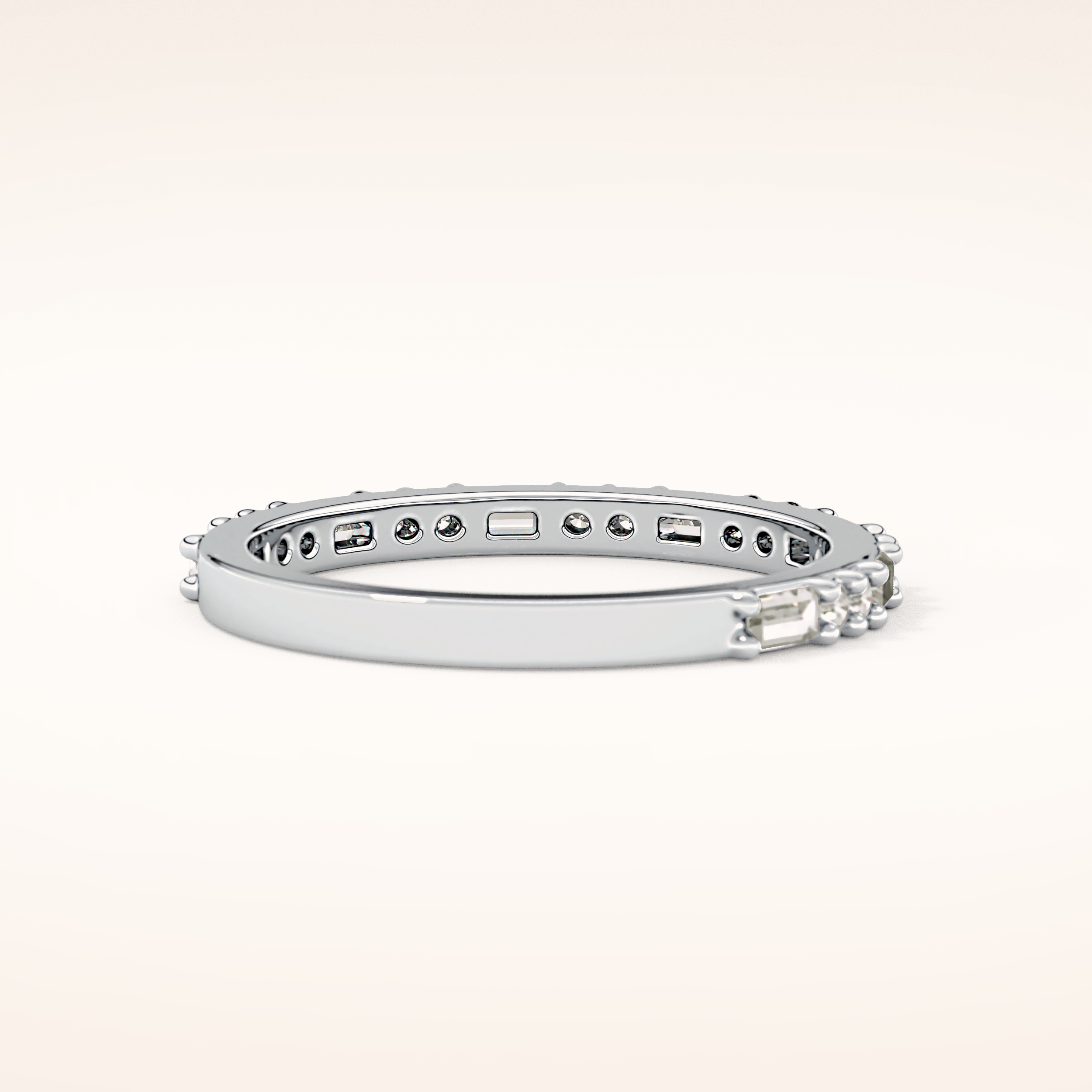 0.70 TCW Round & Baguette Shaped Moissanite Half Eternity Wedding Band