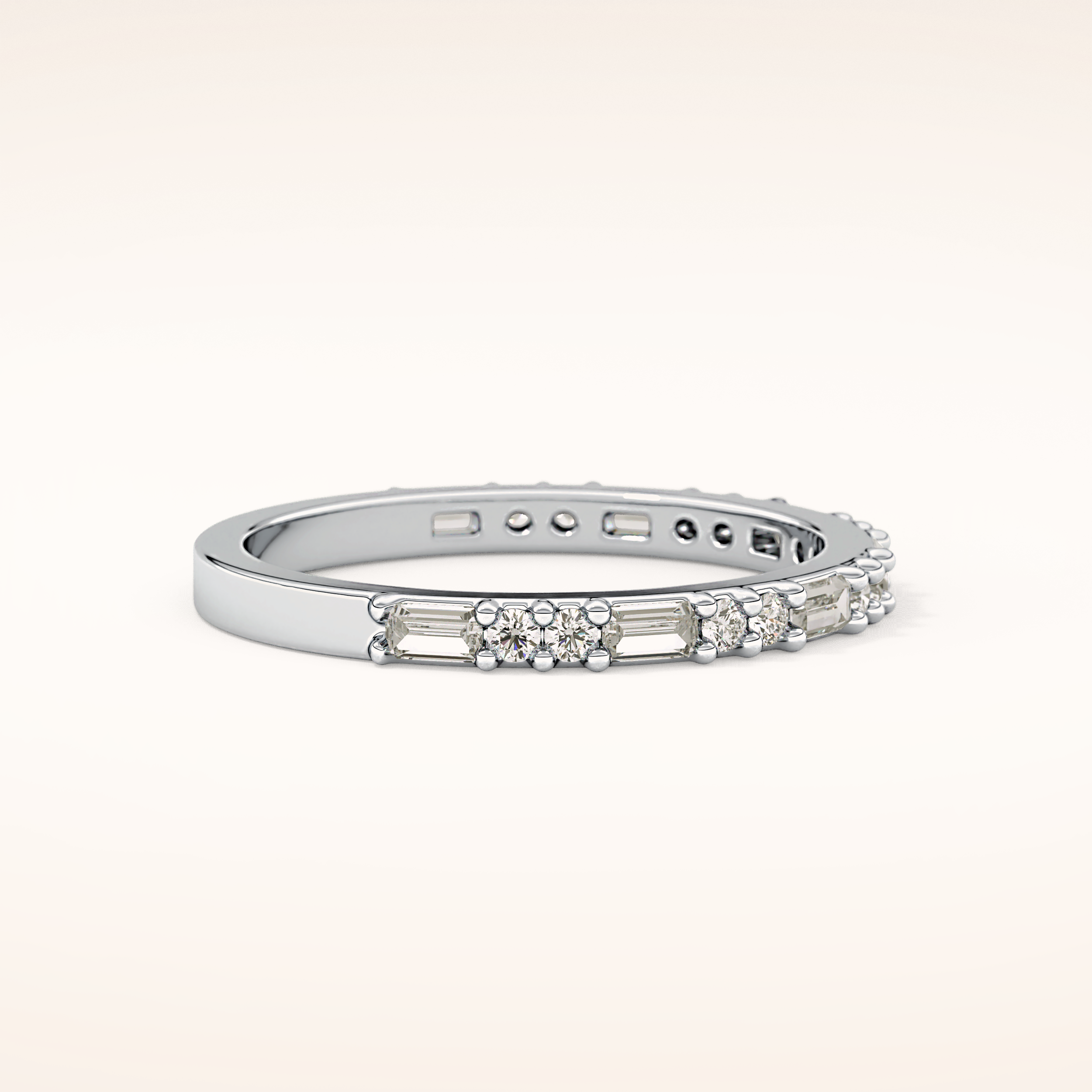 0.70 TCW Round & Baguette Shaped Moissanite Half Eternity Wedding Band