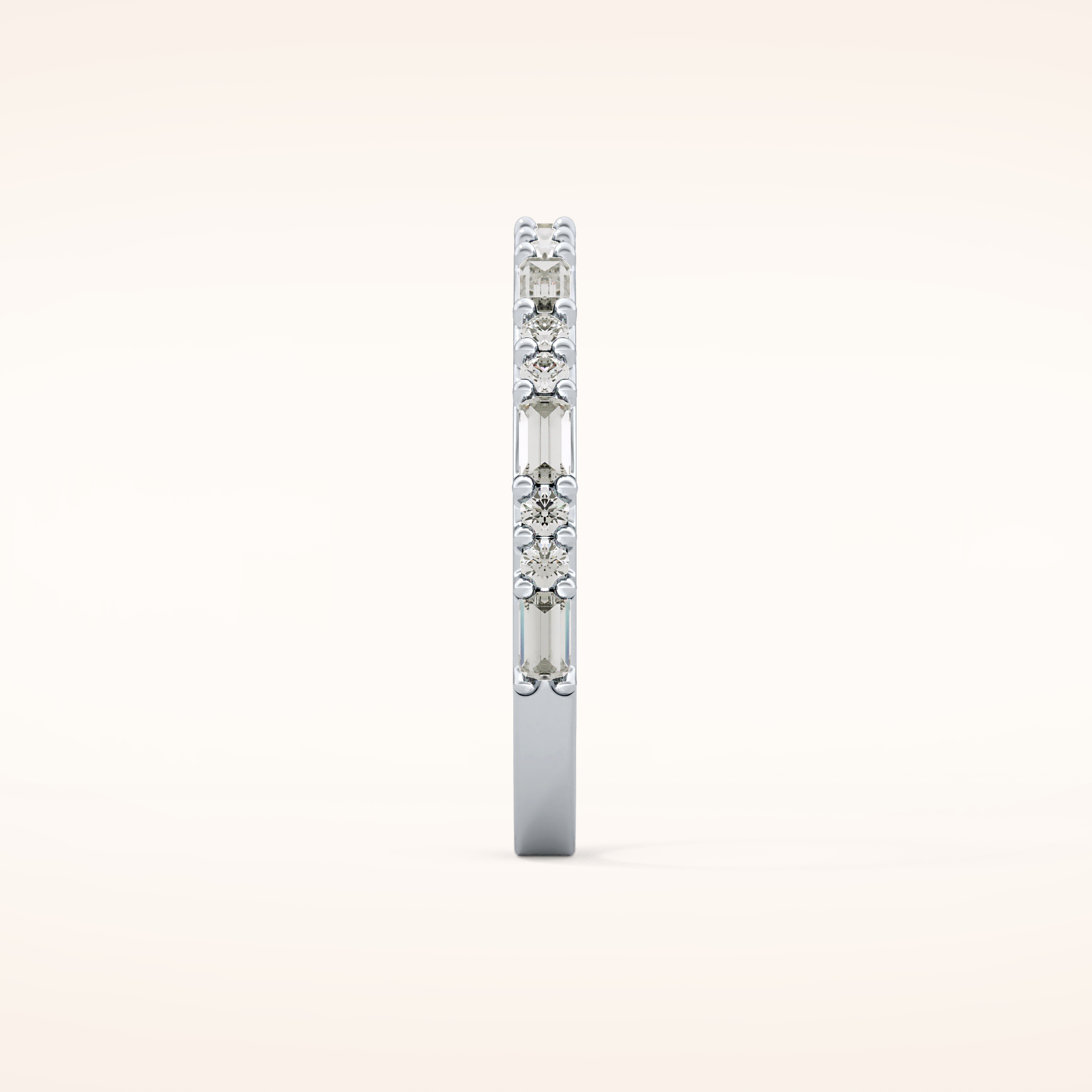 0.70 TCW Round & Baguette Shaped Moissanite Half Eternity Wedding Band