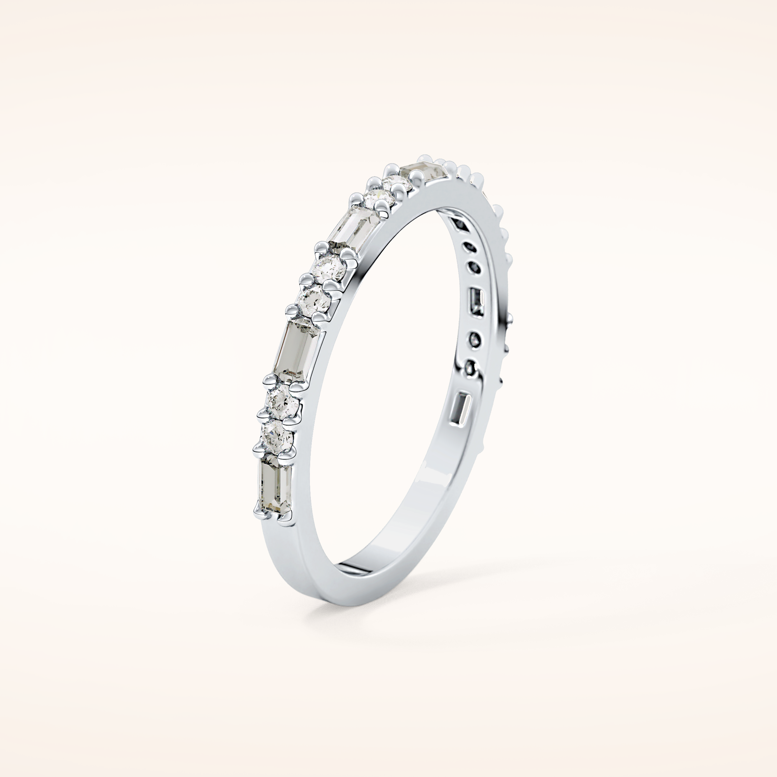 0.70 TCW Round & Baguette Shaped Moissanite Half Eternity Wedding Band