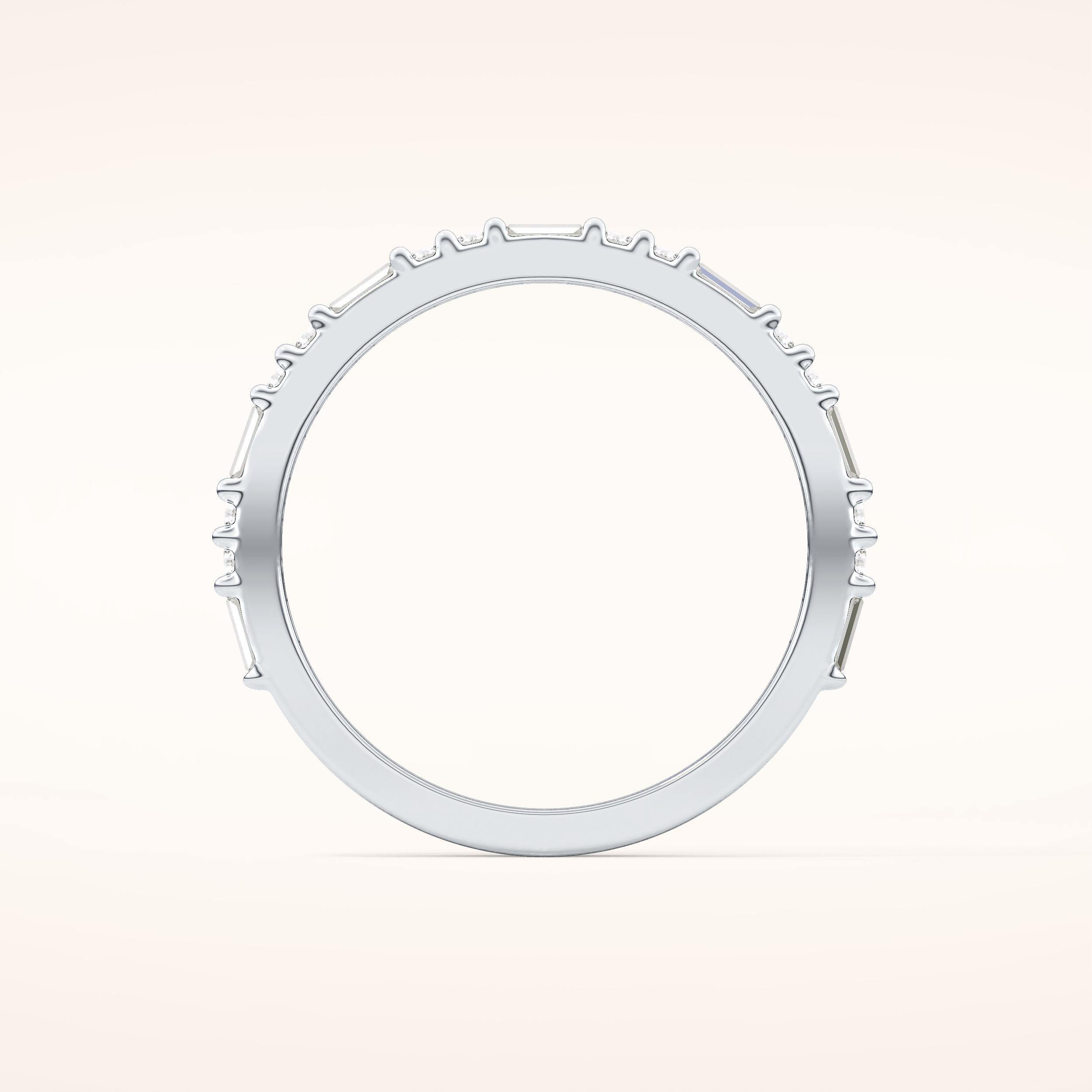 0.70 TCW Round & Baguette Shaped Moissanite Half Eternity Wedding Band