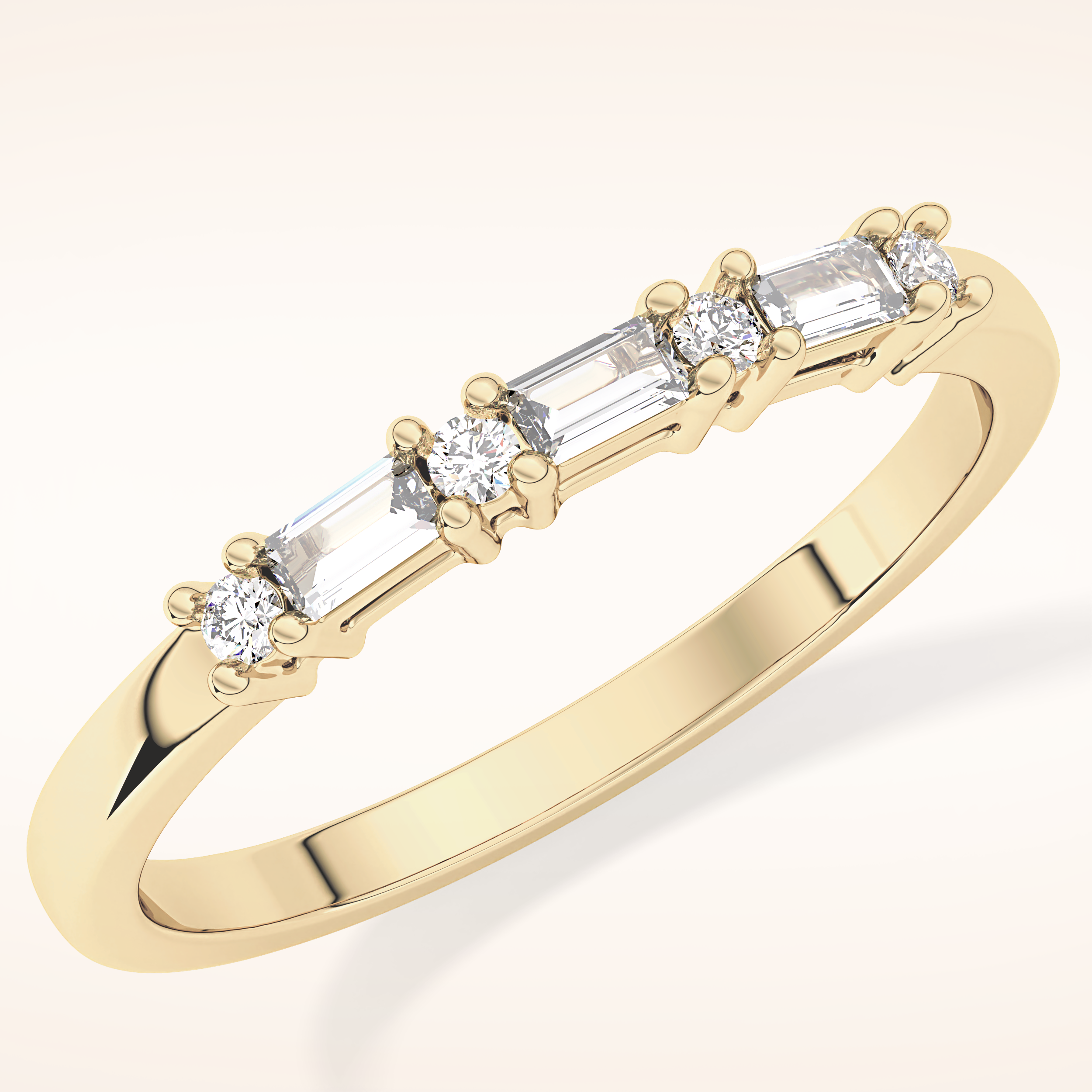0.22 TCW Round & Baguette Shaped Moissanite Half Eternity Wedding Band