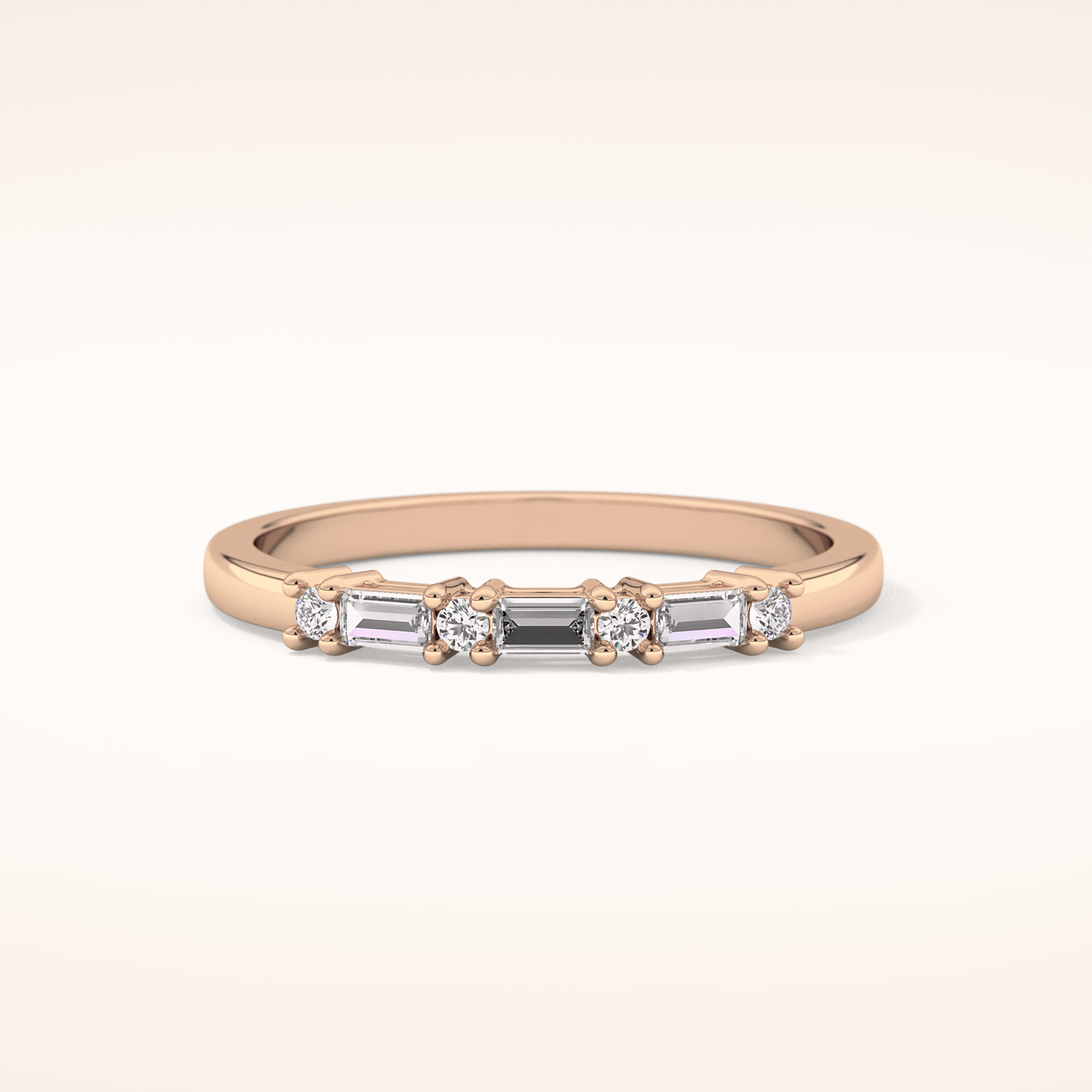 0.22 TCW Round & Baguette Shaped Moissanite Half Eternity Wedding Band