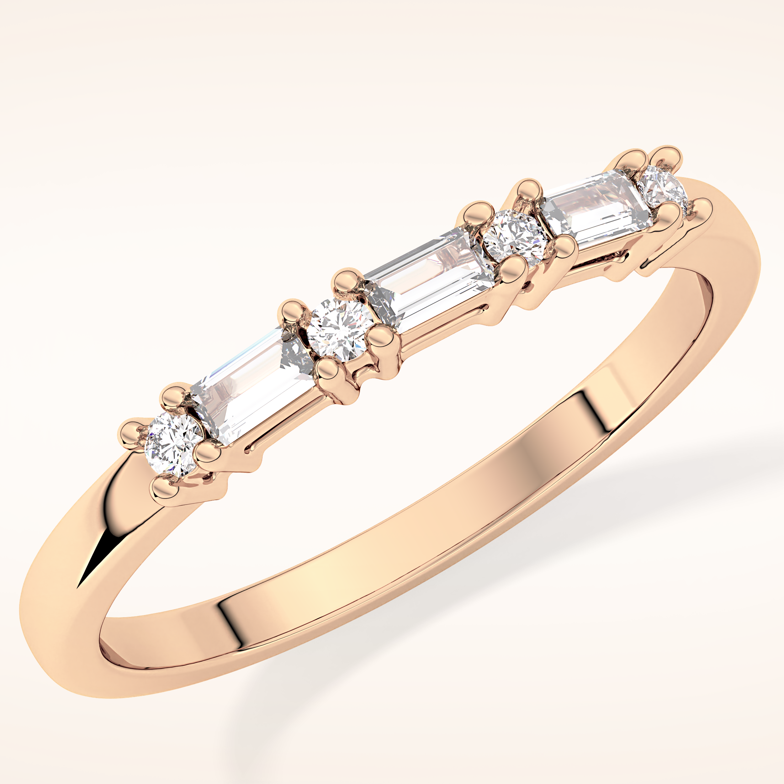 0.22 TCW Round & Baguette Shaped Moissanite Half Eternity Wedding Band