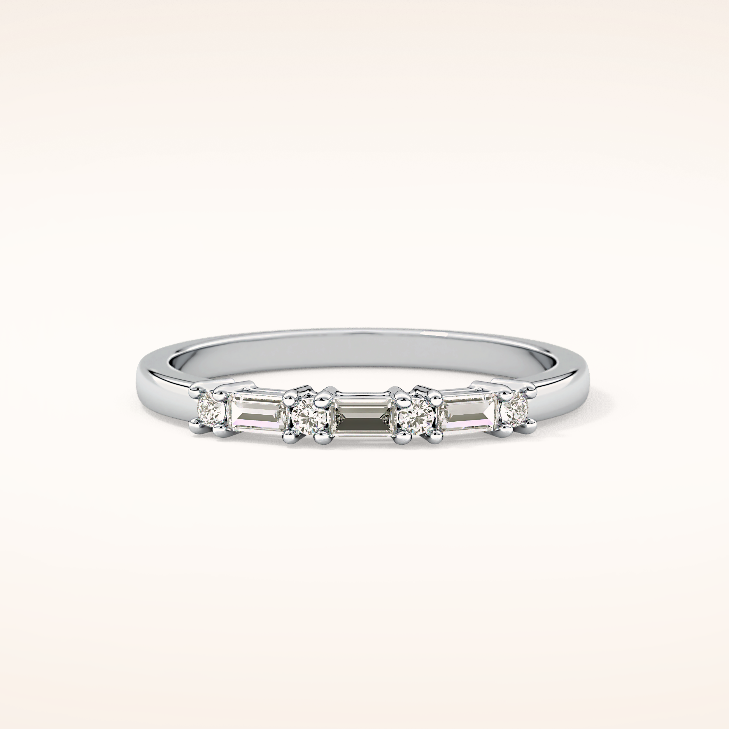 0.22 TCW Round & Baguette Shaped Moissanite Half Eternity Wedding Band