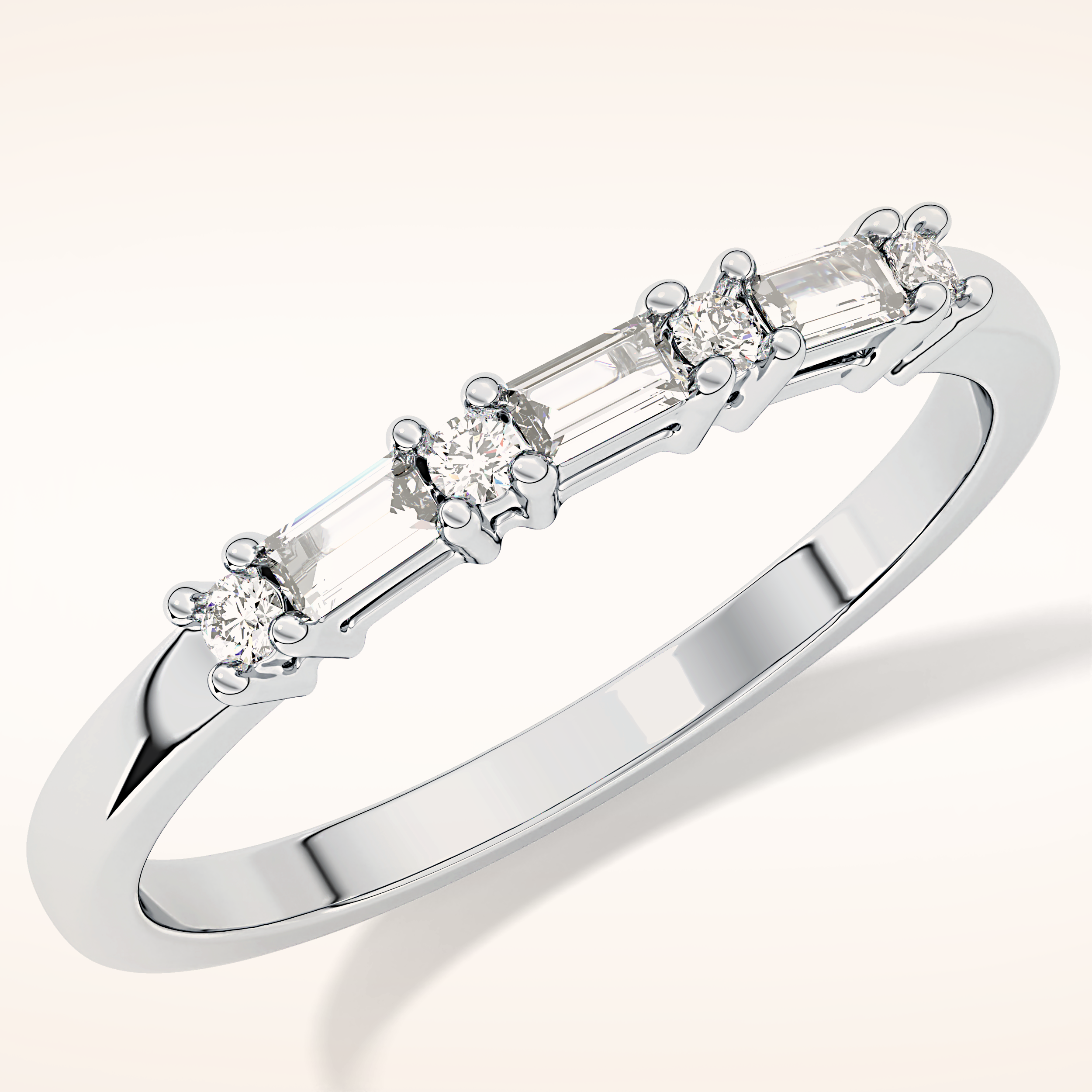 0.22 TCW Round & Baguette Shaped Moissanite Half Eternity Wedding Band