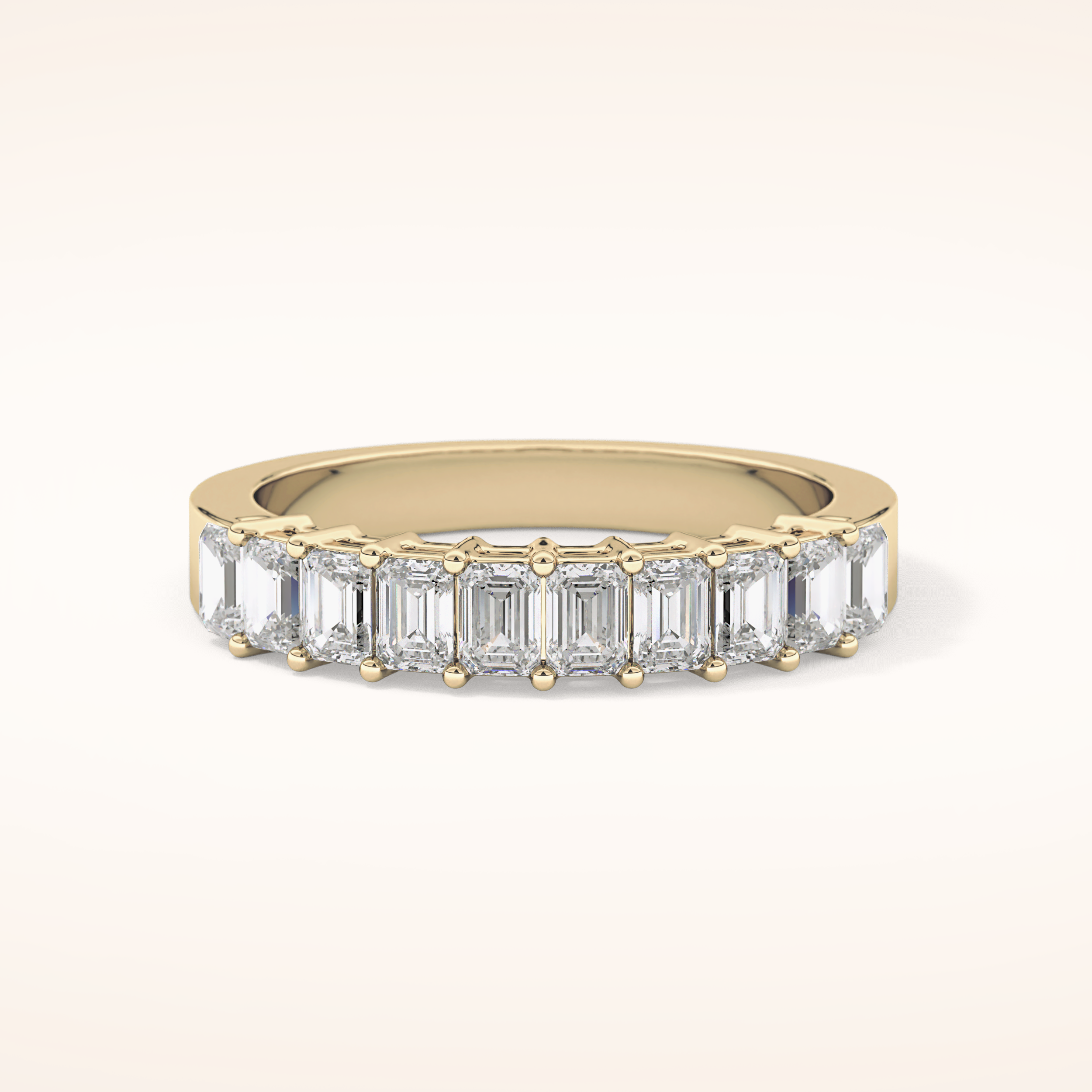 1.42 TCW Emerald Shaped Moissanite Half Eternity Wedding Band