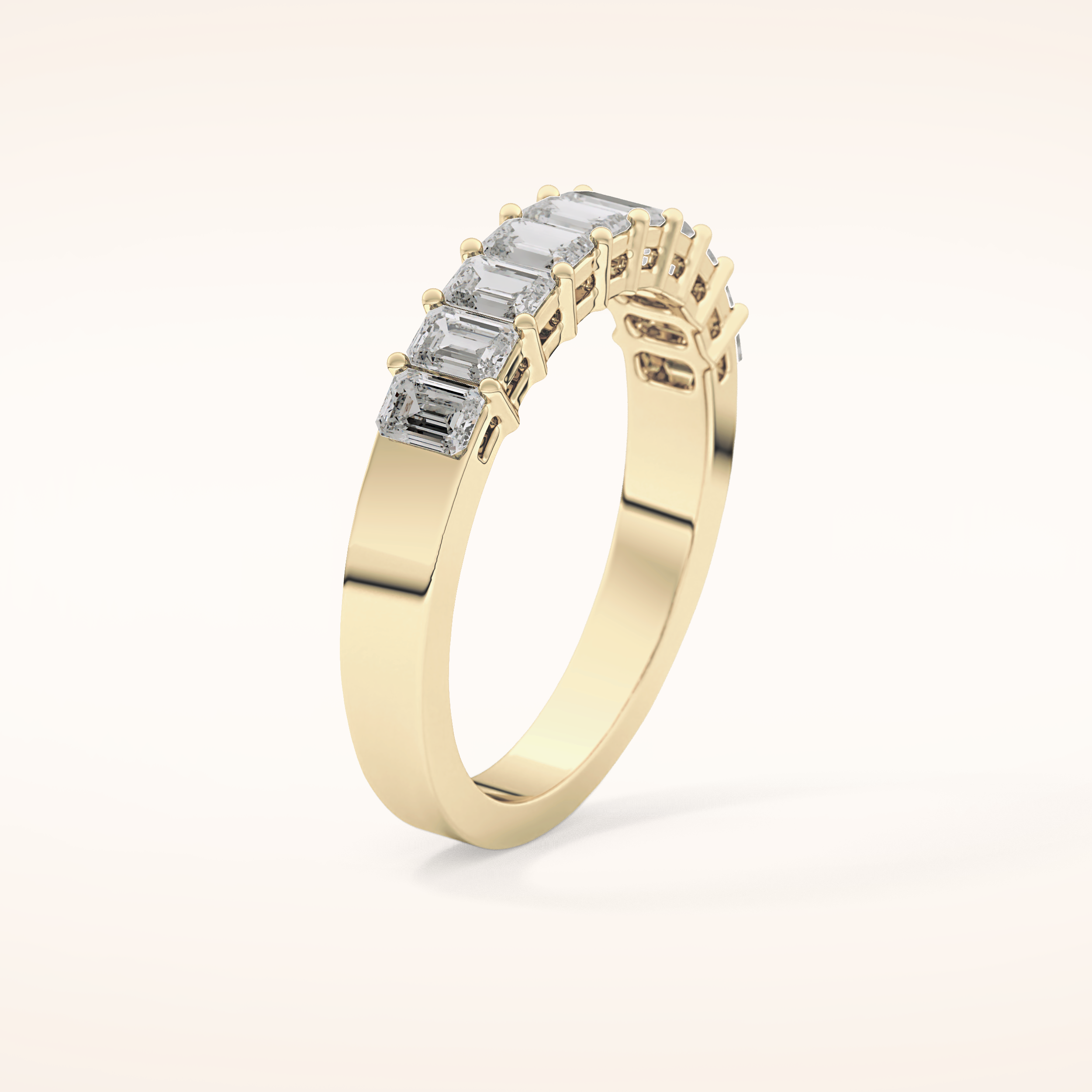 1.42 TCW Emerald Shaped Moissanite Half Eternity Wedding Band
