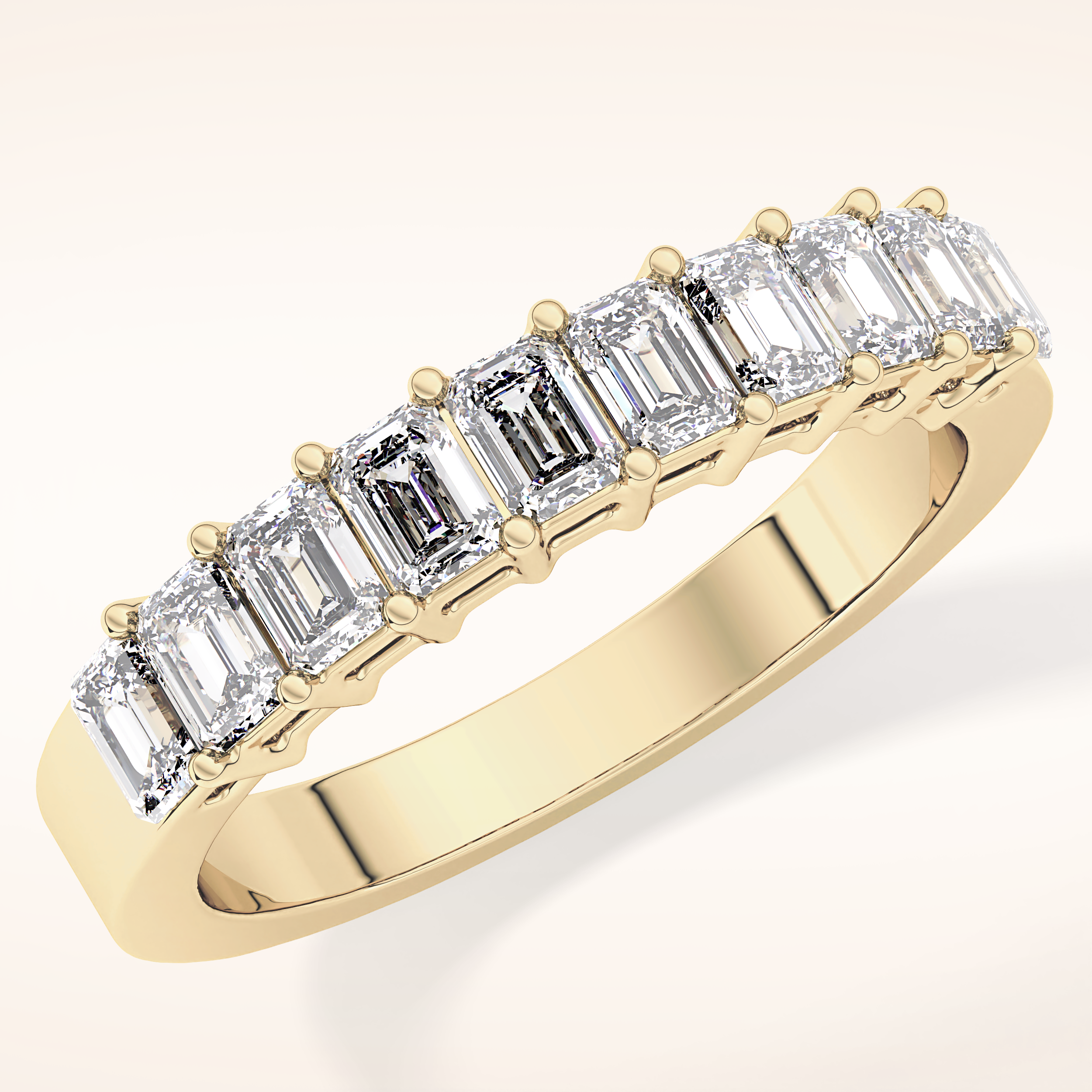 1.42 TCW Emerald Shaped Moissanite Half Eternity Wedding Band