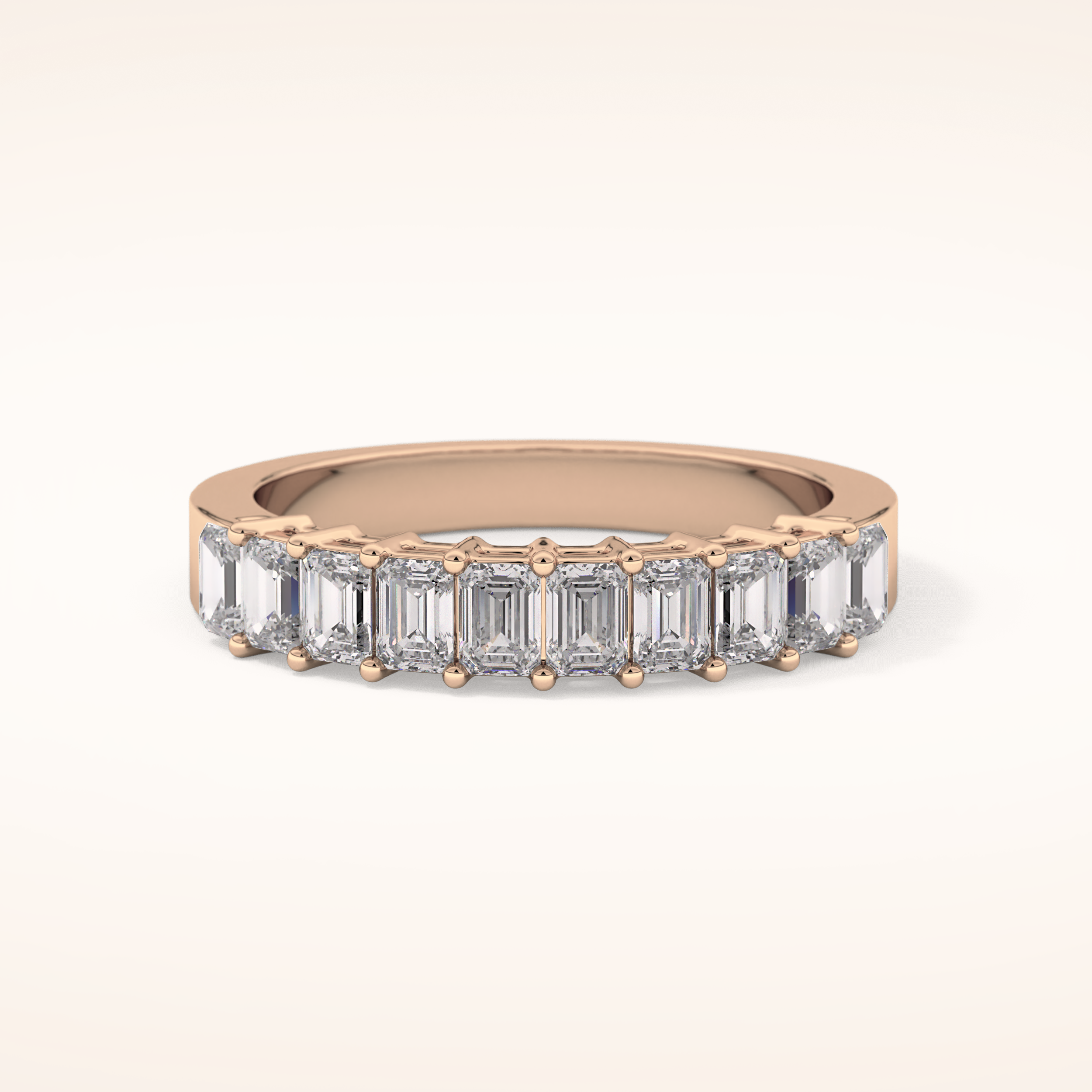 1.42 TCW Emerald Shaped Moissanite Half Eternity Wedding Band