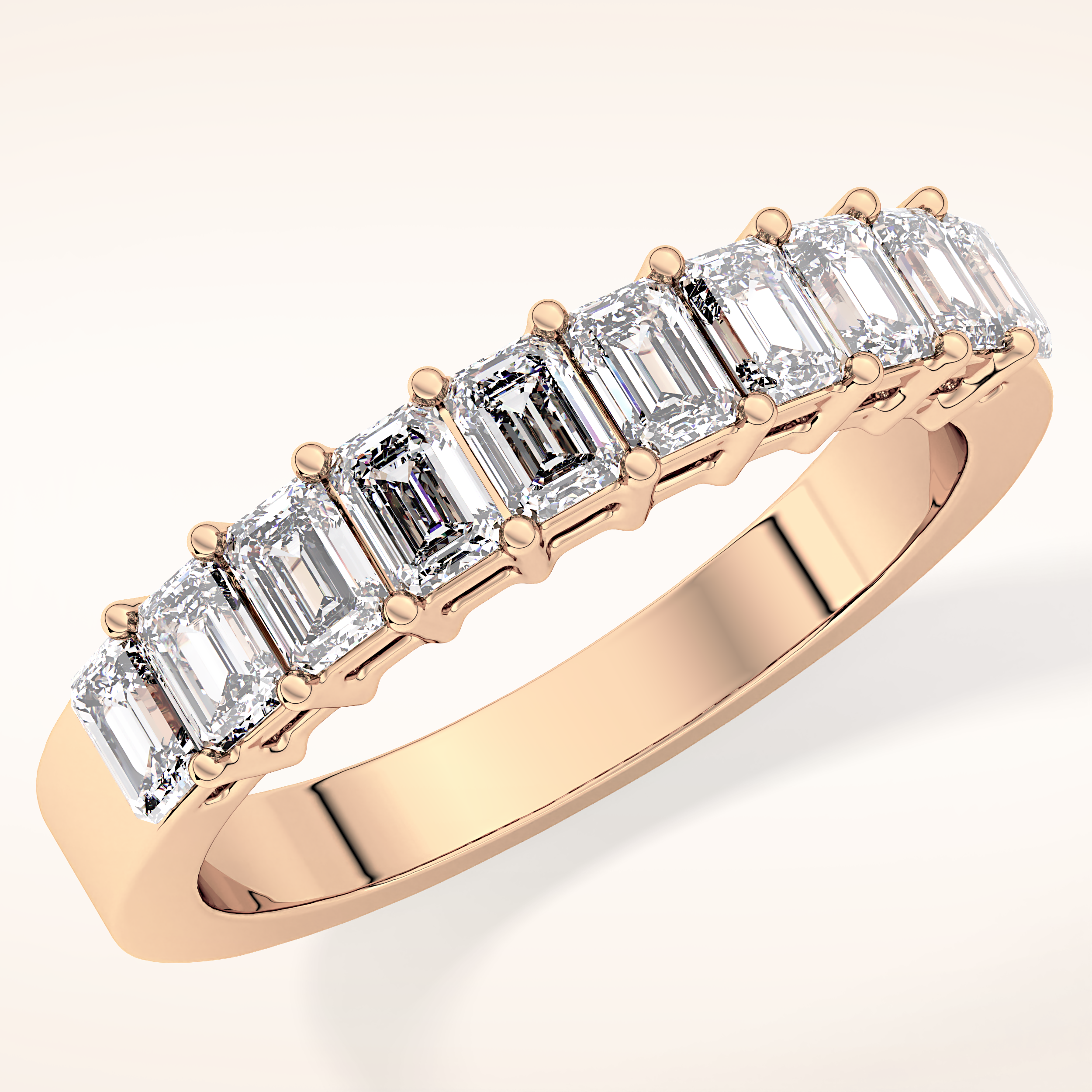 1.42 TCW Emerald Shaped Moissanite Half Eternity Wedding Band