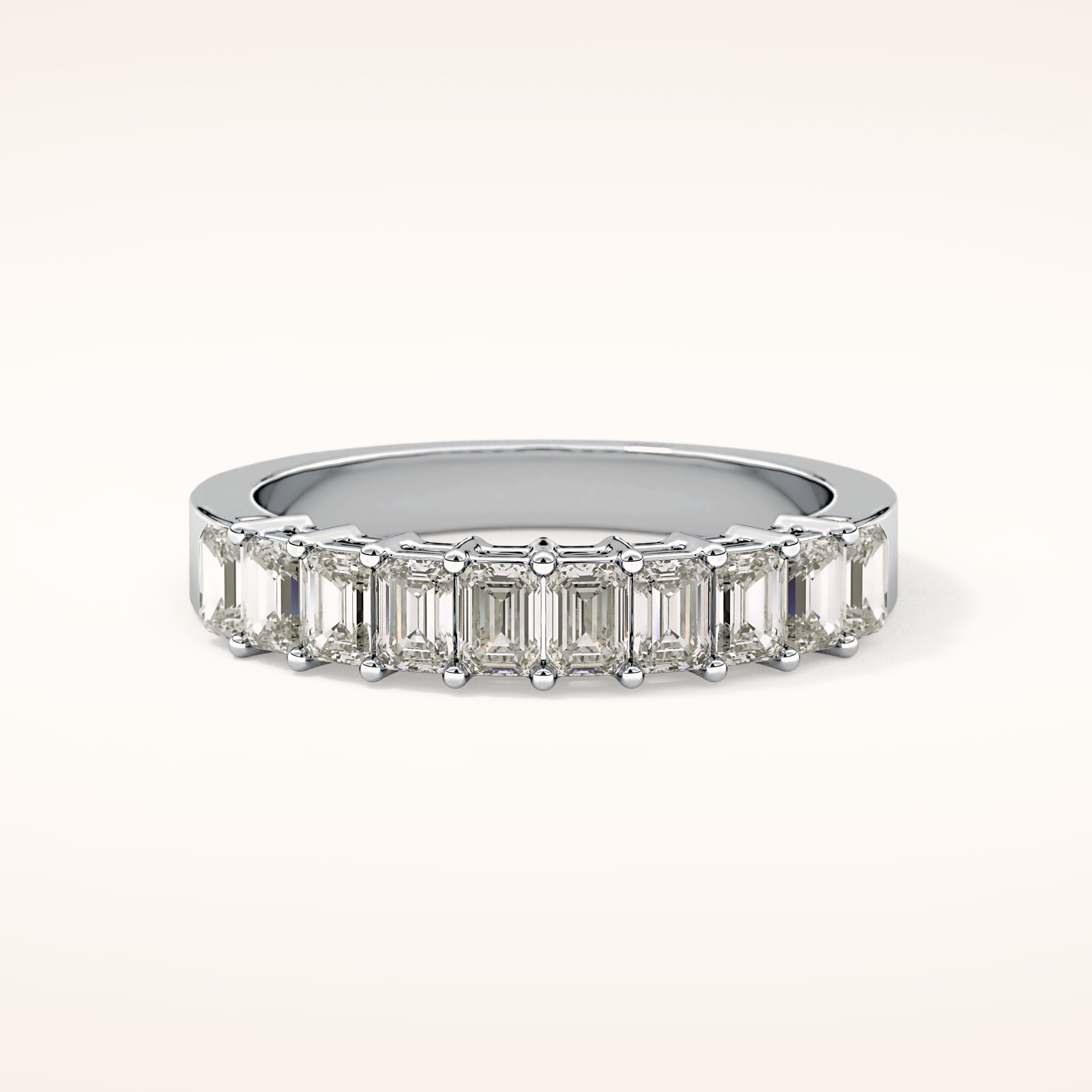 1.42 TCW Emerald Shaped Moissanite Half Eternity Wedding Band