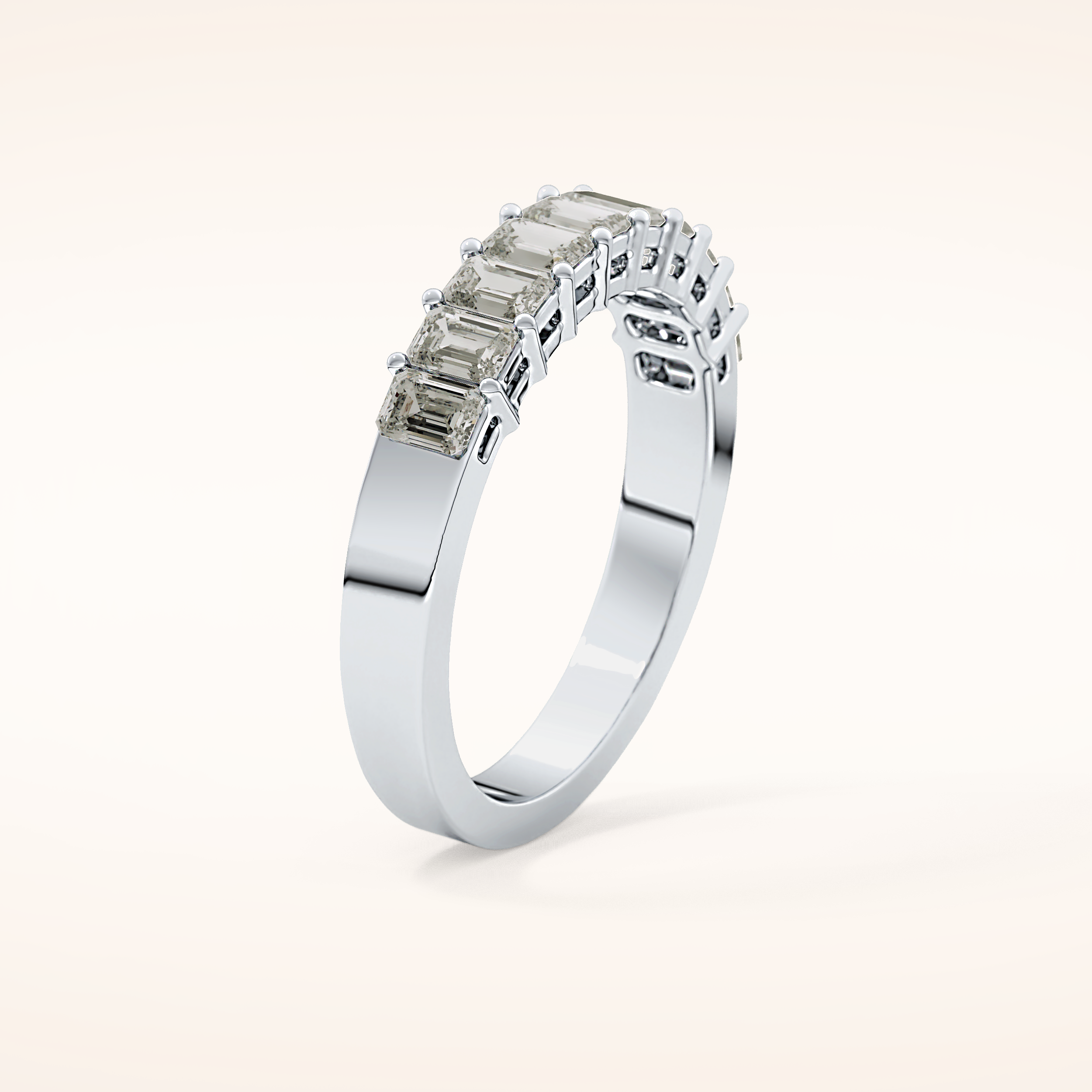 1.42 TCW Emerald Shaped Moissanite Half Eternity Wedding Band