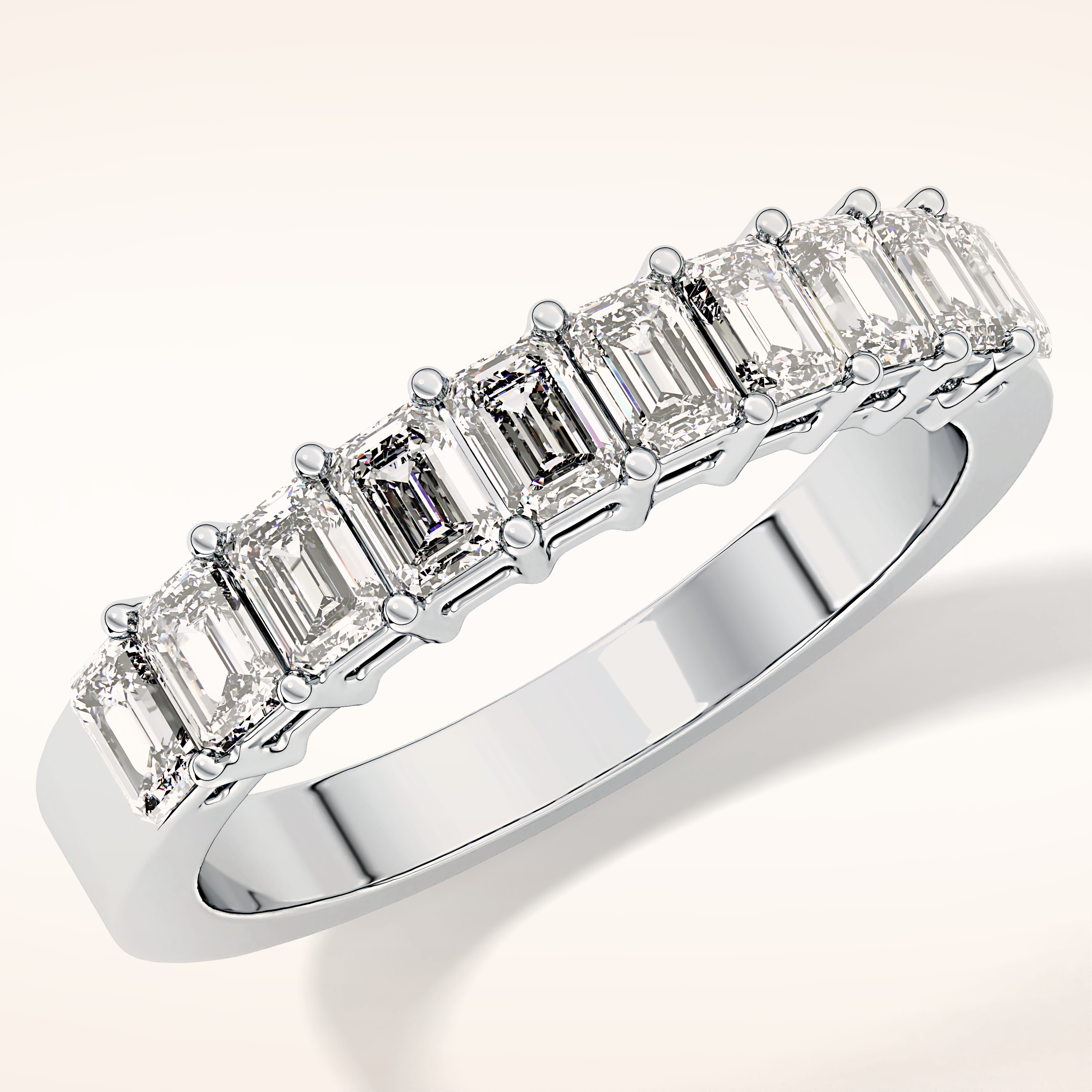 1.42 TCW Emerald Shaped Moissanite Half Eternity Wedding Band