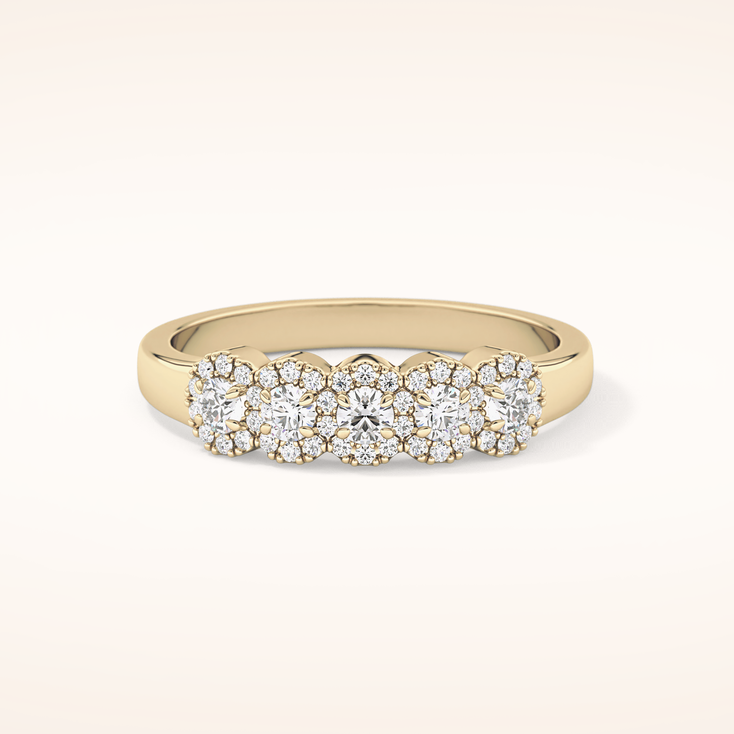 0.53 TCW Round Shaped Moissanite Five Stone Wedding Band