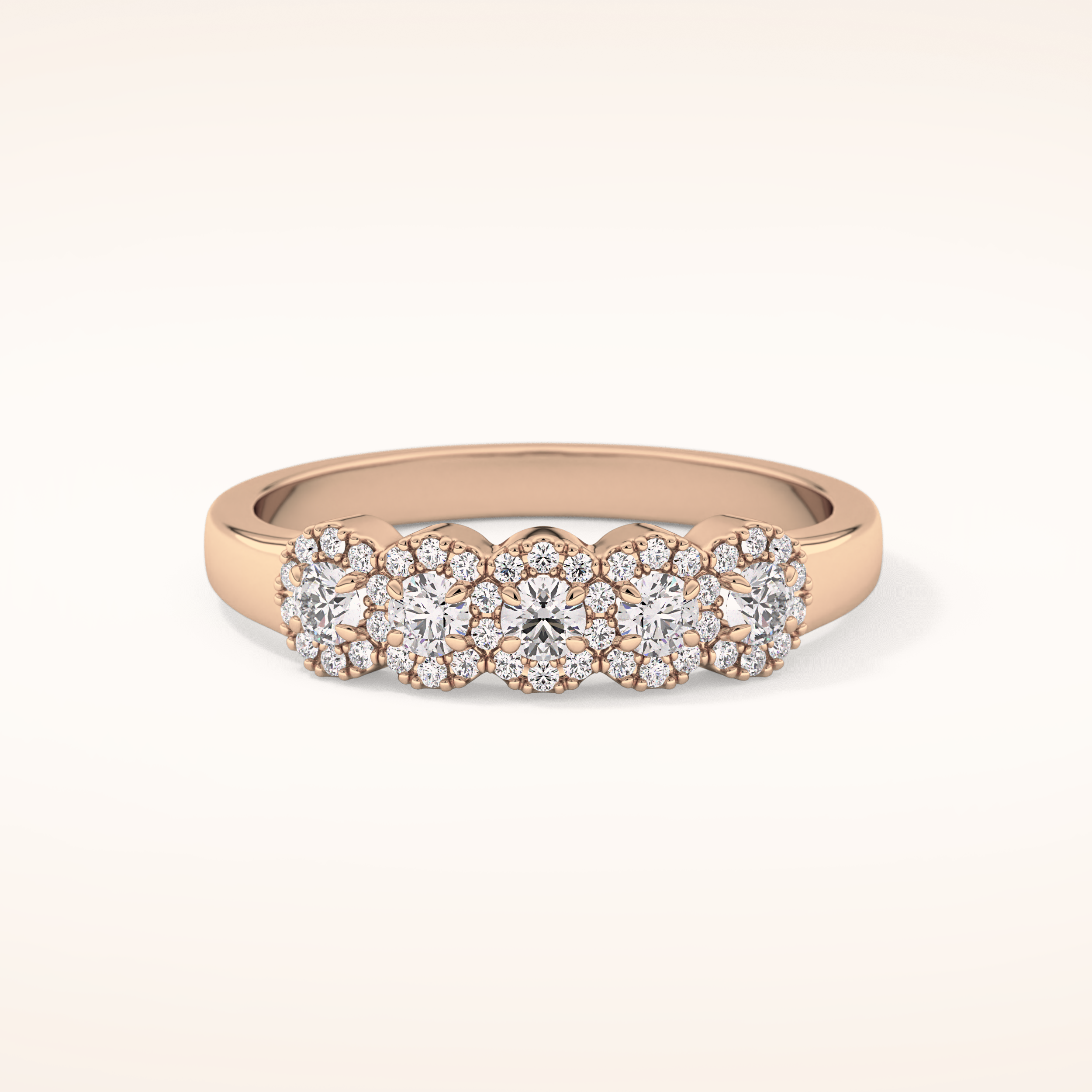 0.53 TCW Round Shaped Moissanite Five Stone Wedding Band
