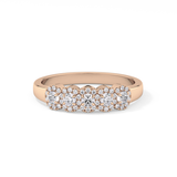 Five Stones and Halo Wedding Band with 0.53 TCW Round Cut Moissanite – Yellow, White, or Rose Gold
