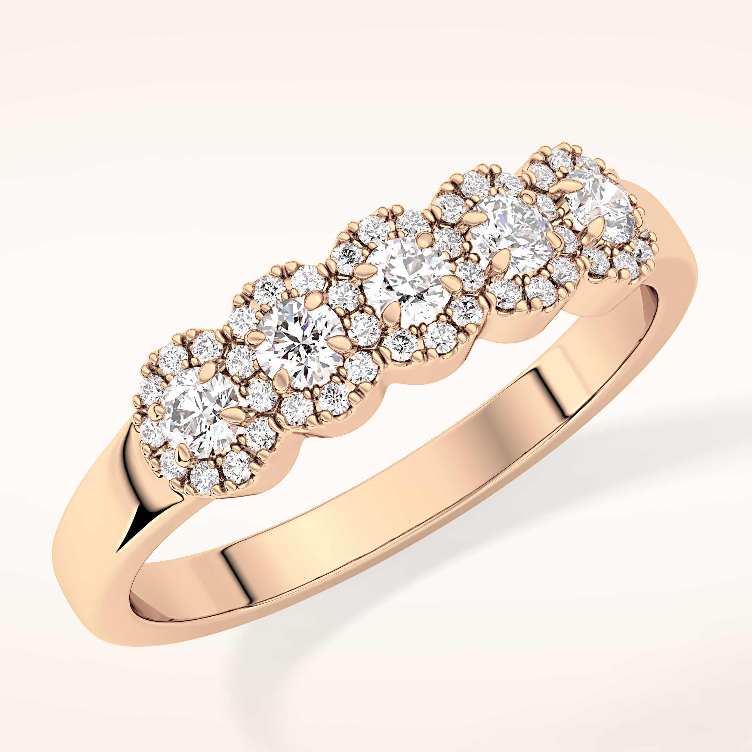 0.53 TCW Round Shaped Moissanite Five Stone Wedding Band