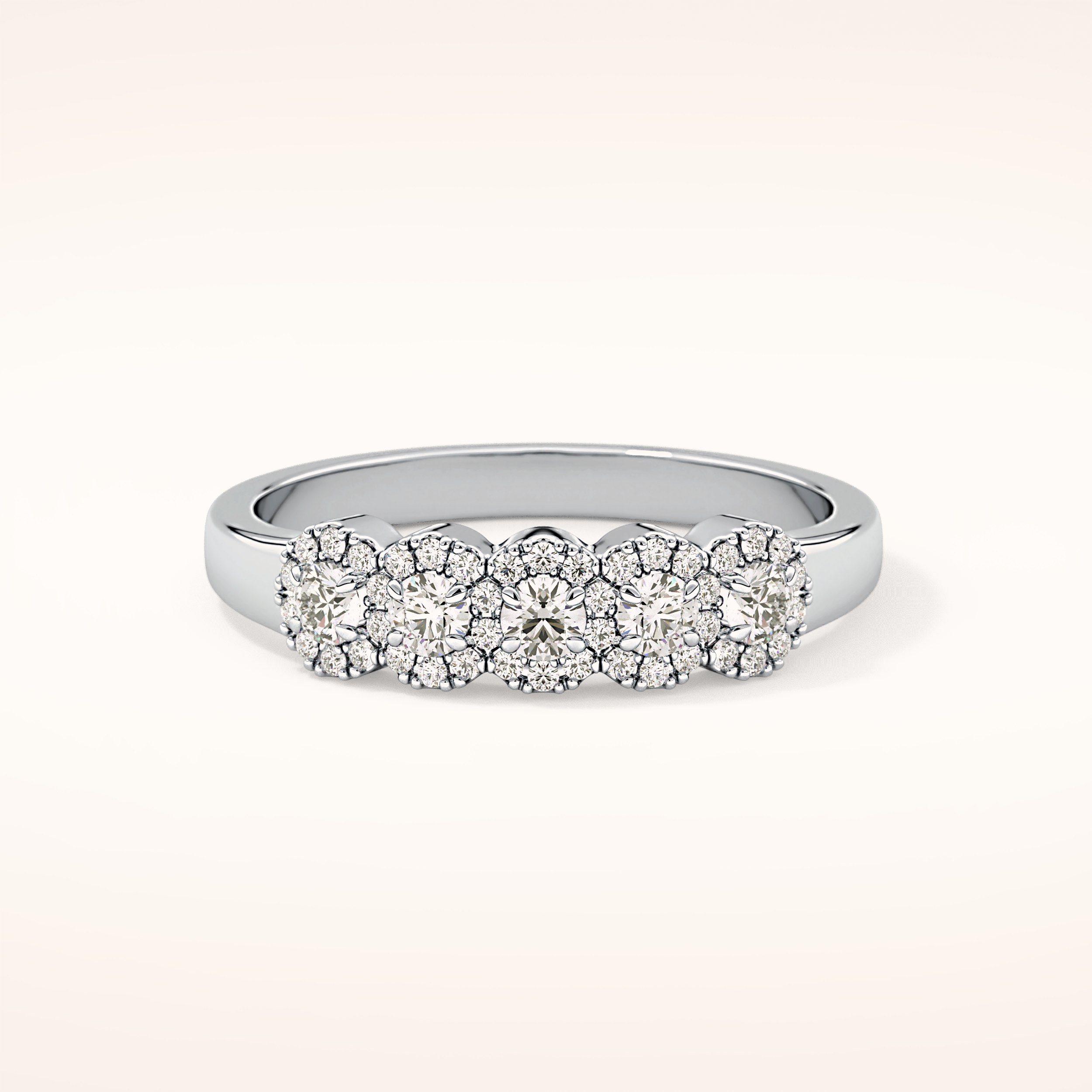 0.53 TCW Round Shaped Moissanite Five Stone Wedding Band