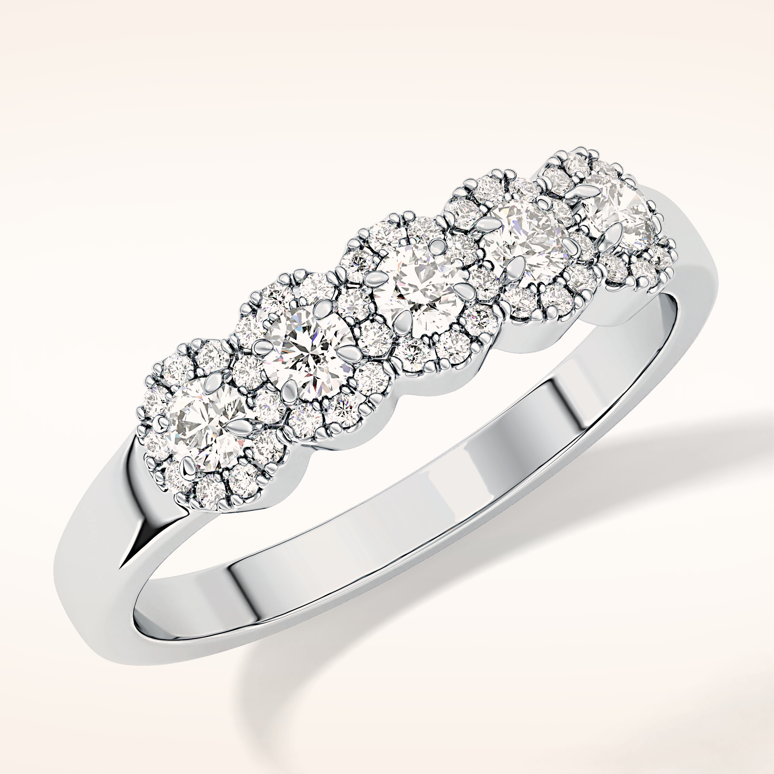 0.53 TCW Round Shaped Moissanite Five Stone Wedding Band