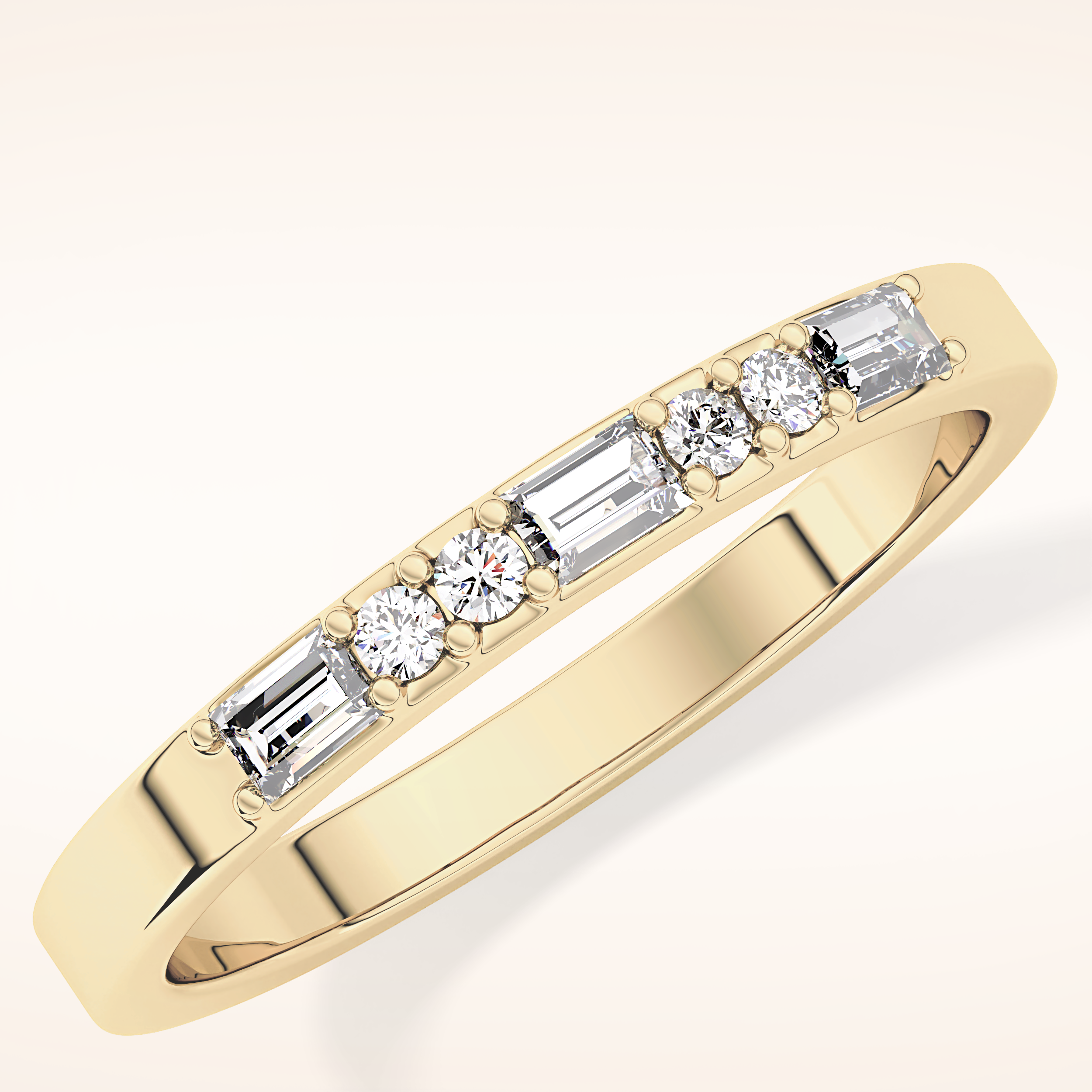0.31 TCW Round & Baguette Shaped Moissanite Alternate Setting Wedding Band