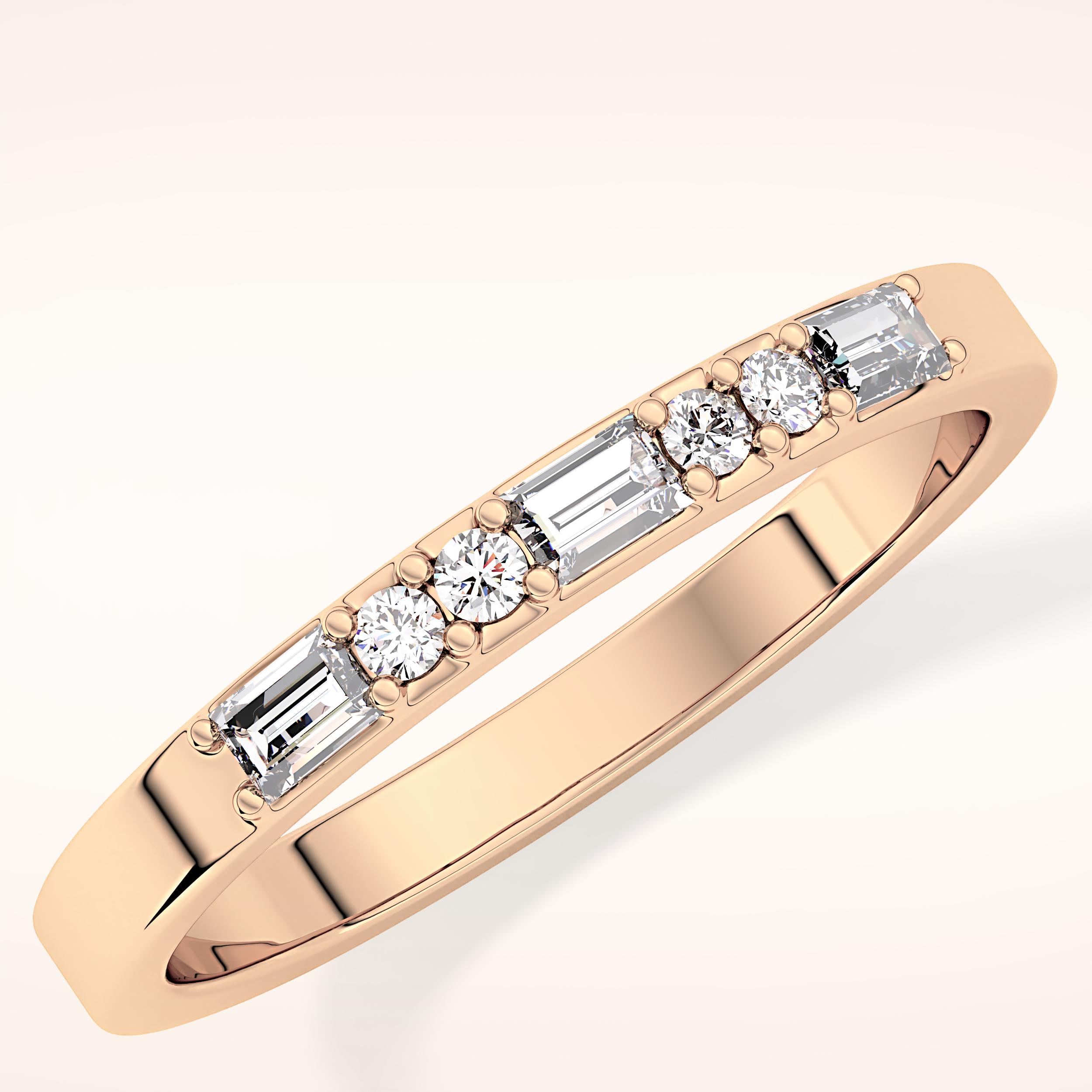 0.31 TCW Round & Baguette Shaped Moissanite Alternate Setting Wedding Band