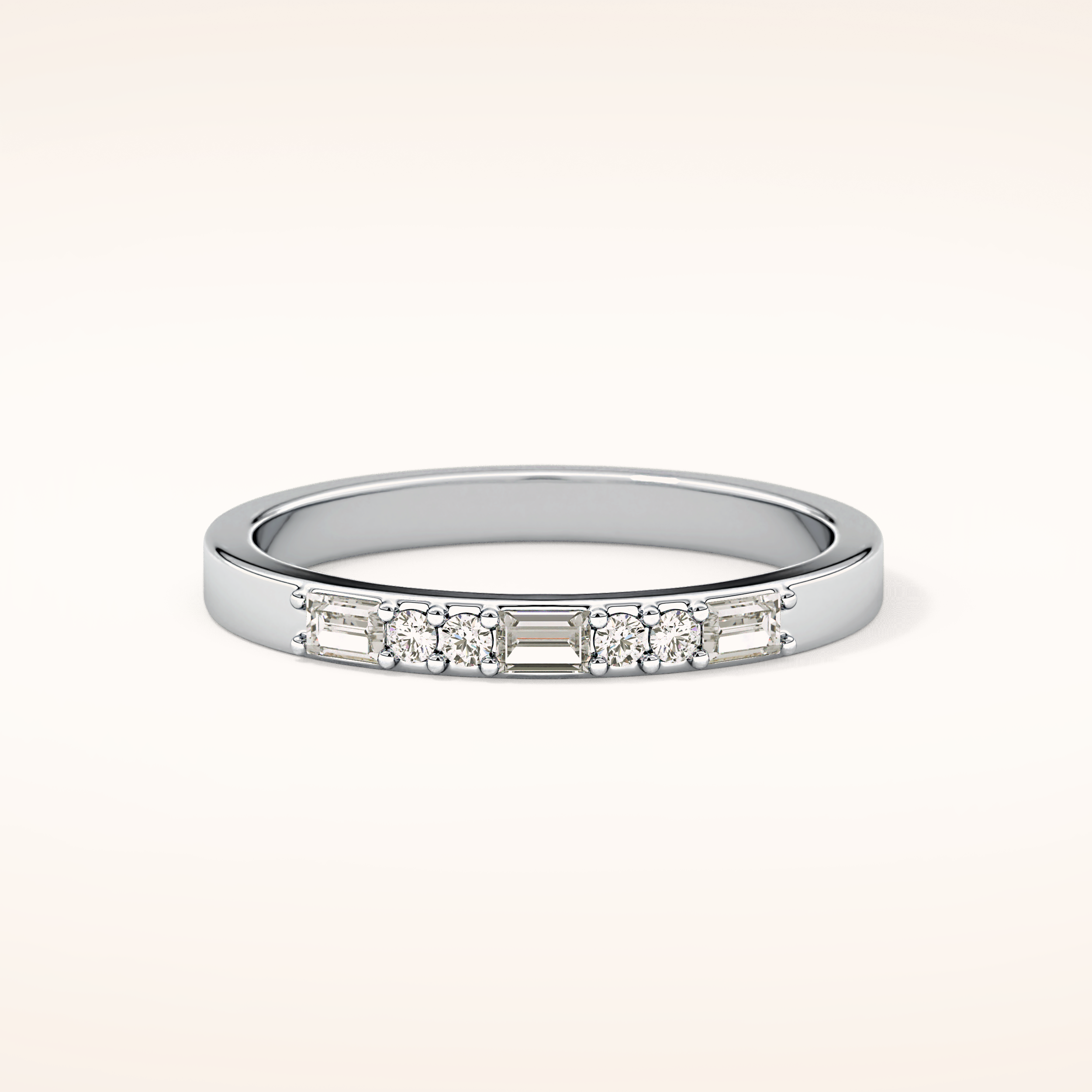 0.31 TCW Round & Baguette Shaped Moissanite Alternate Setting Wedding Band