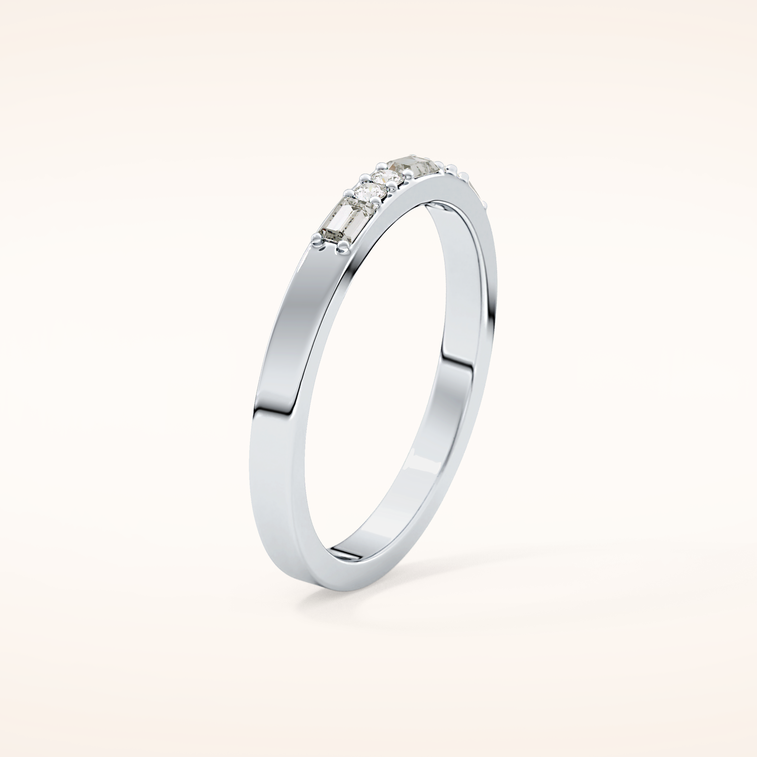 0.31 TCW Round & Baguette Shaped Moissanite Alternate Setting Wedding Band