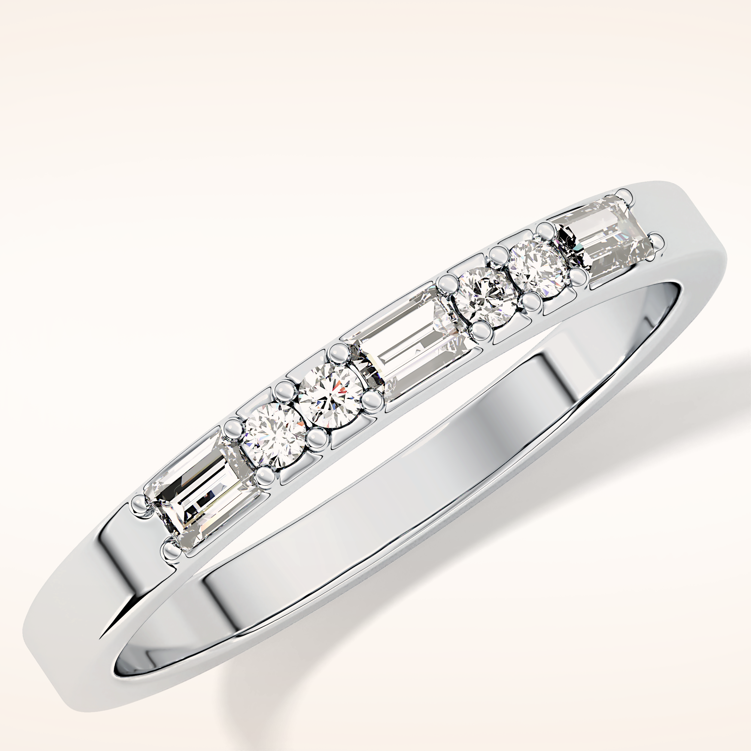 0.31 TCW Round & Baguette Shaped Moissanite Alternate Setting Wedding Band