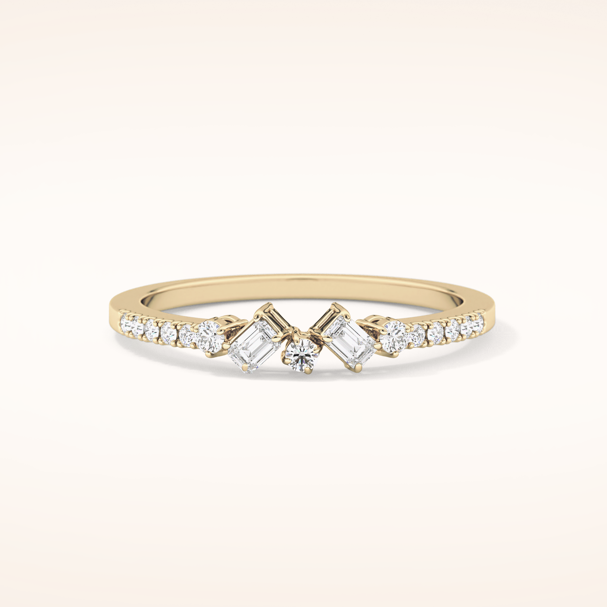 0.3 TCW Round & Emerald Shaped Moissanite Multi Stone Wedding Band