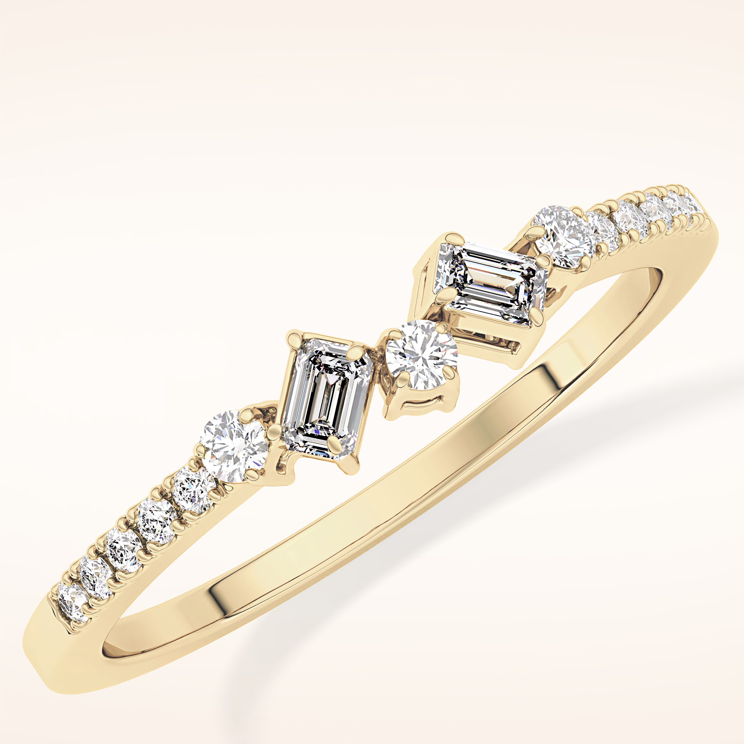 0.3 TCW Round & Emerald Shaped Moissanite Multi Stone Wedding Band