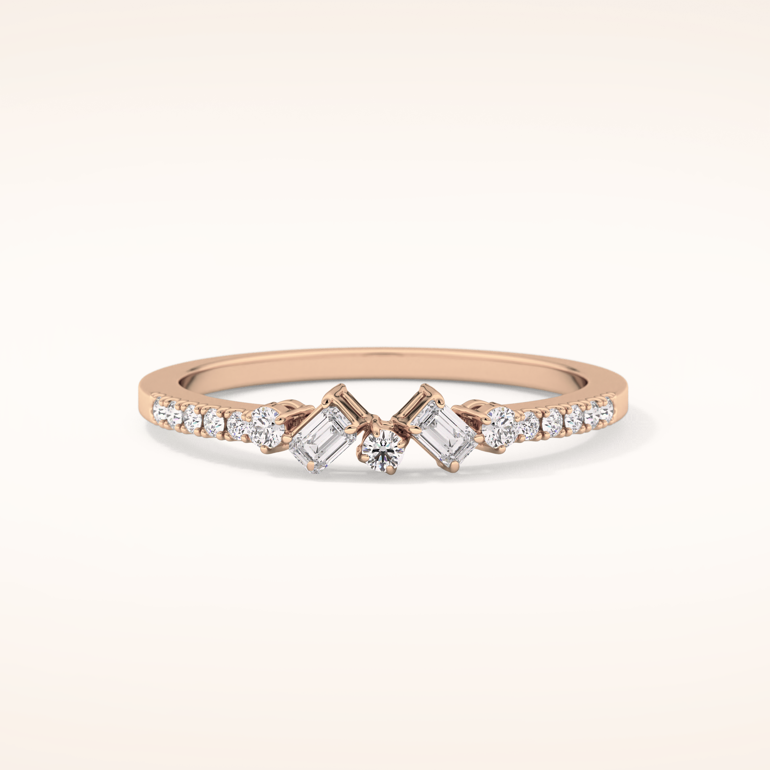 0.3 TCW Round & Emerald Shaped Moissanite Multi Stone Wedding Band