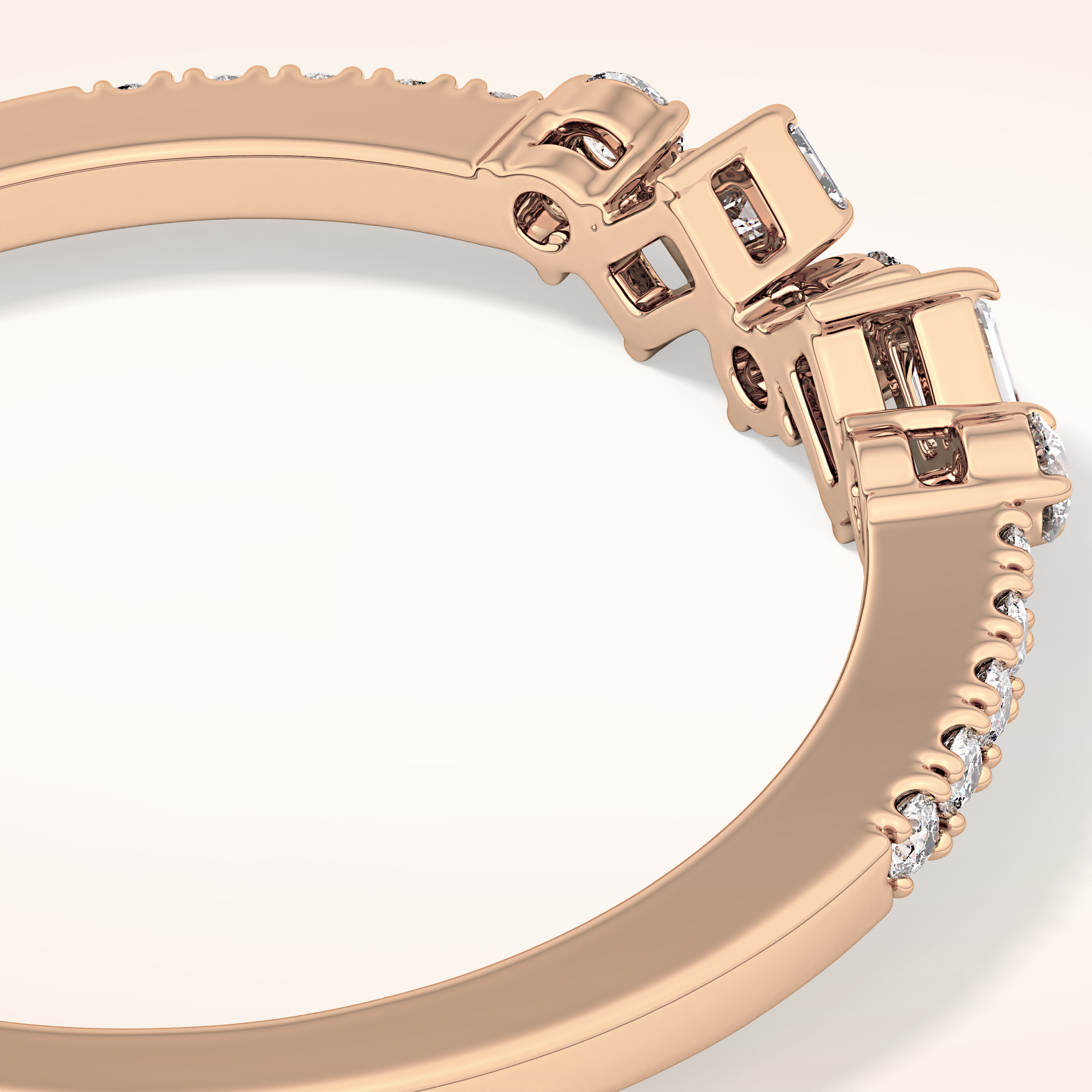 0.3 TCW Round & Emerald Shaped Moissanite Multi Stone Wedding Band