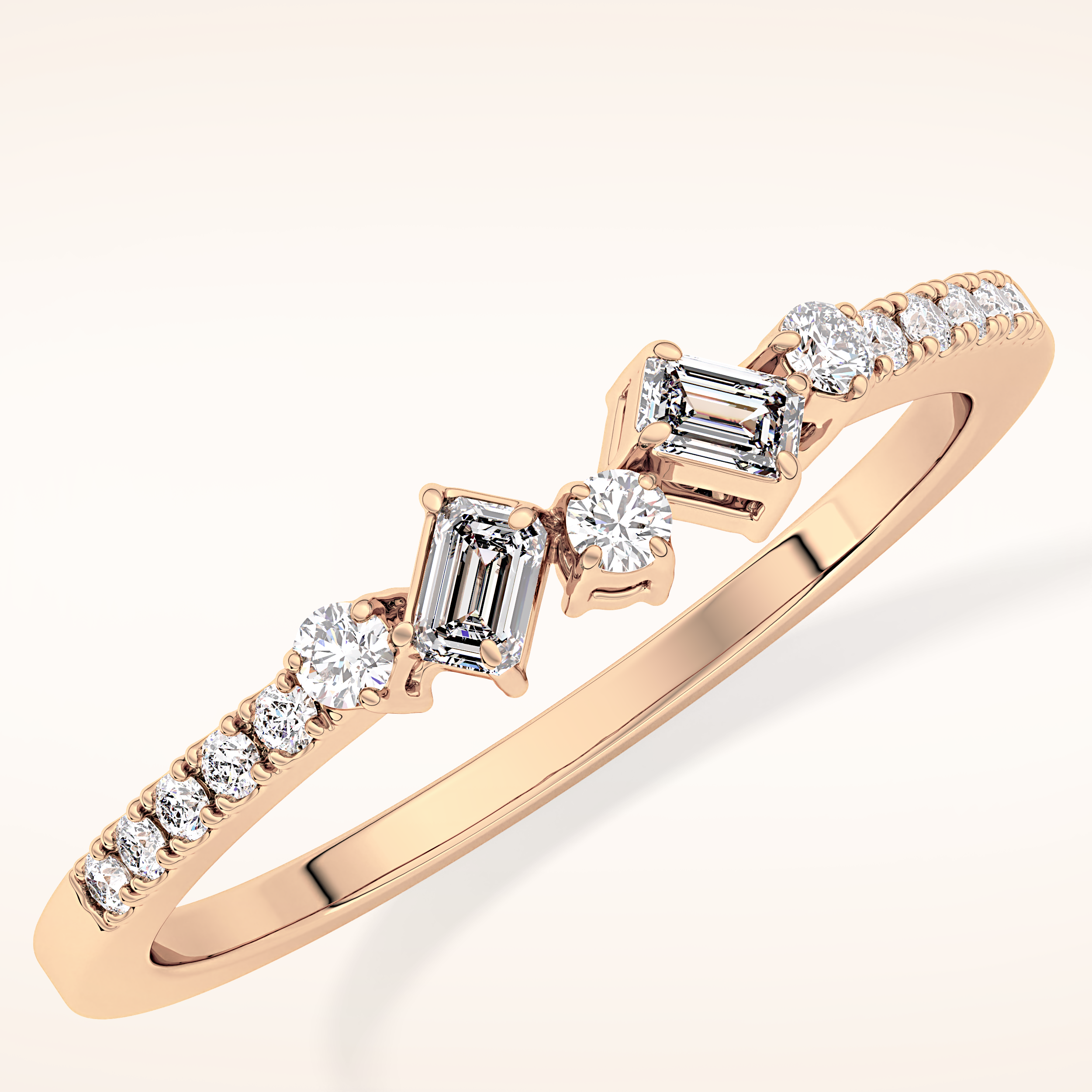 0.3 TCW Round & Emerald Shaped Moissanite Multi Stone Wedding Band