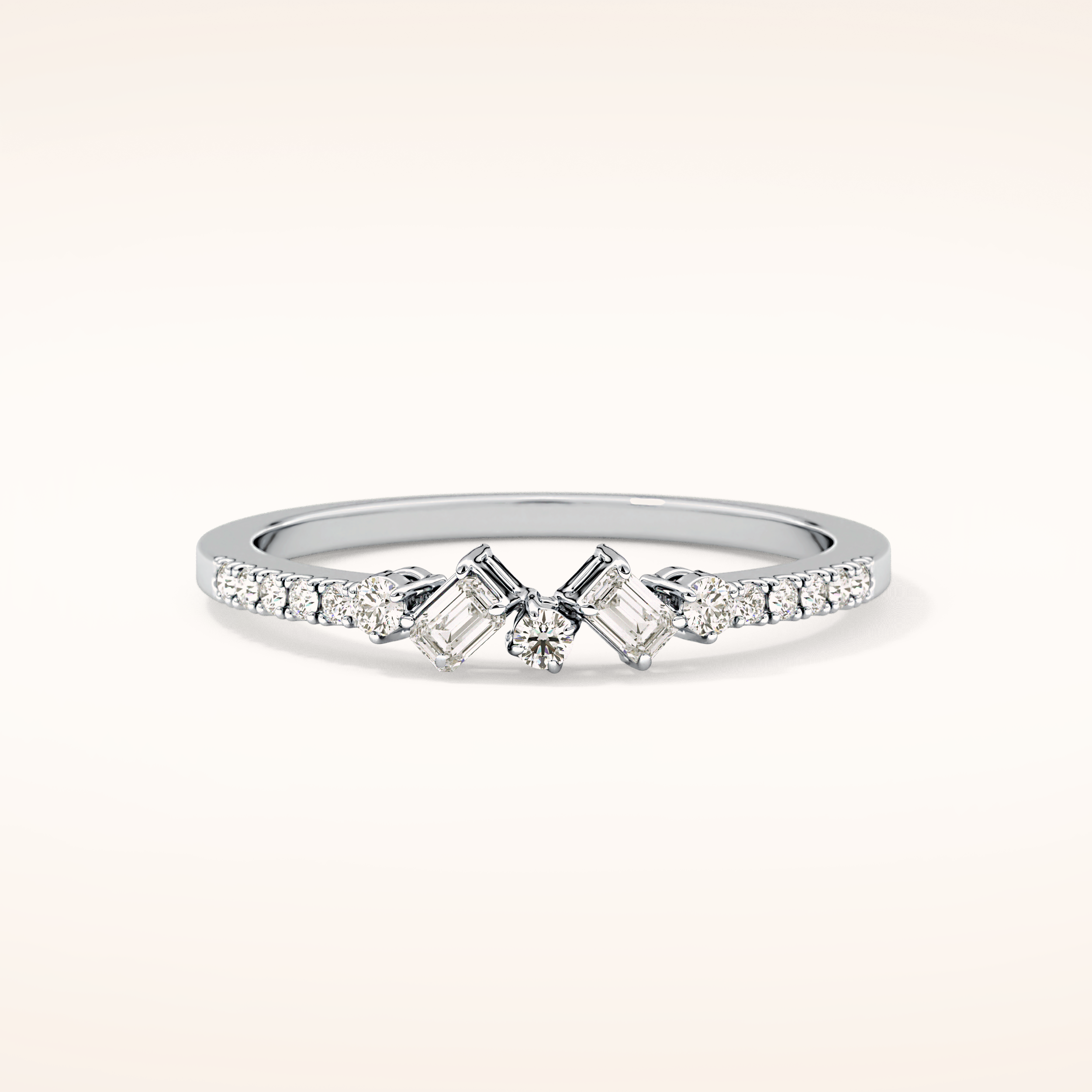 0.3 TCW Round & Emerald Shaped Moissanite Multi Stone Wedding Band