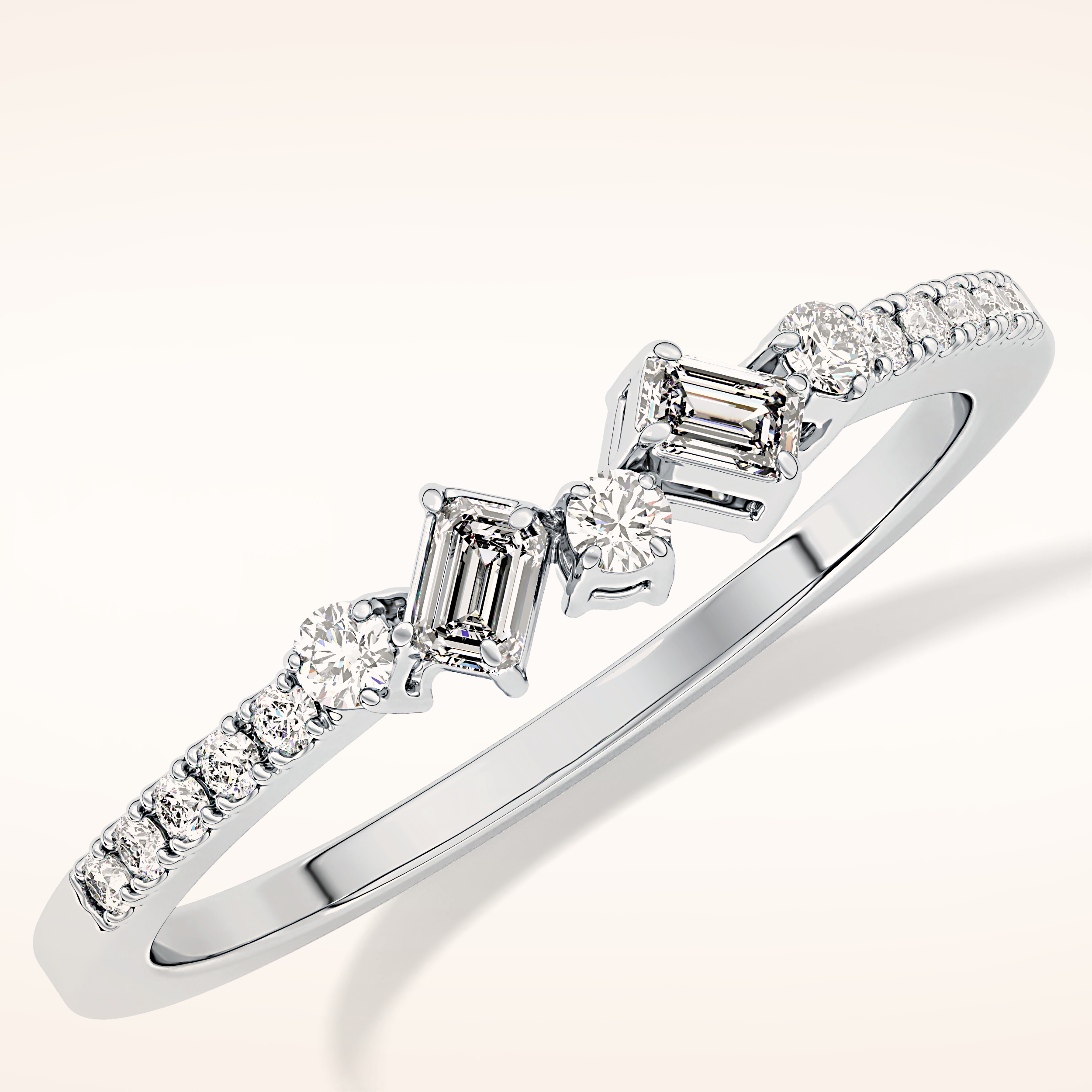0.3 TCW Round & Emerald Shaped Moissanite Multi Stone Wedding Band