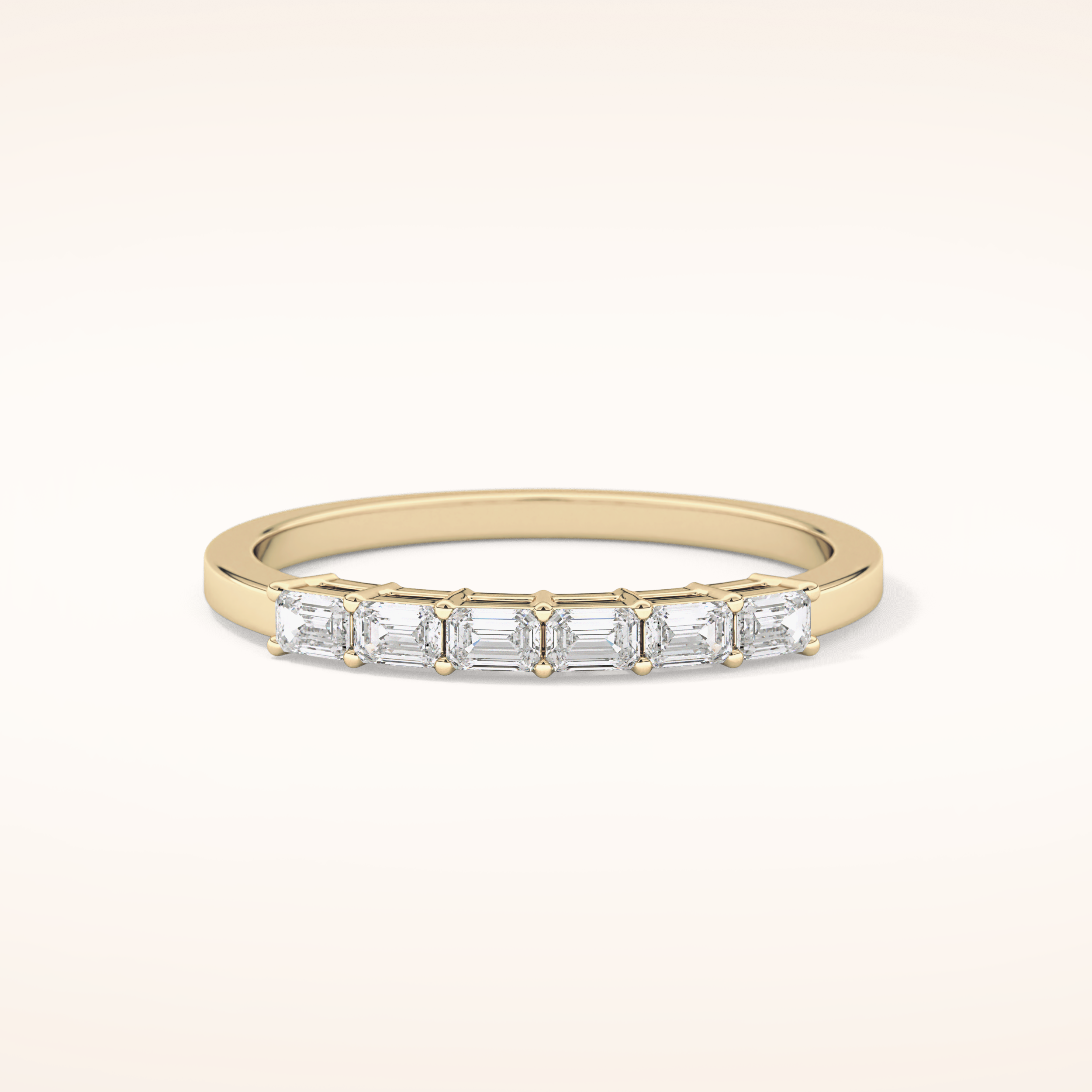 0.42 TCW Emerald Shaped Moissanite Semi Pave Wedding Band