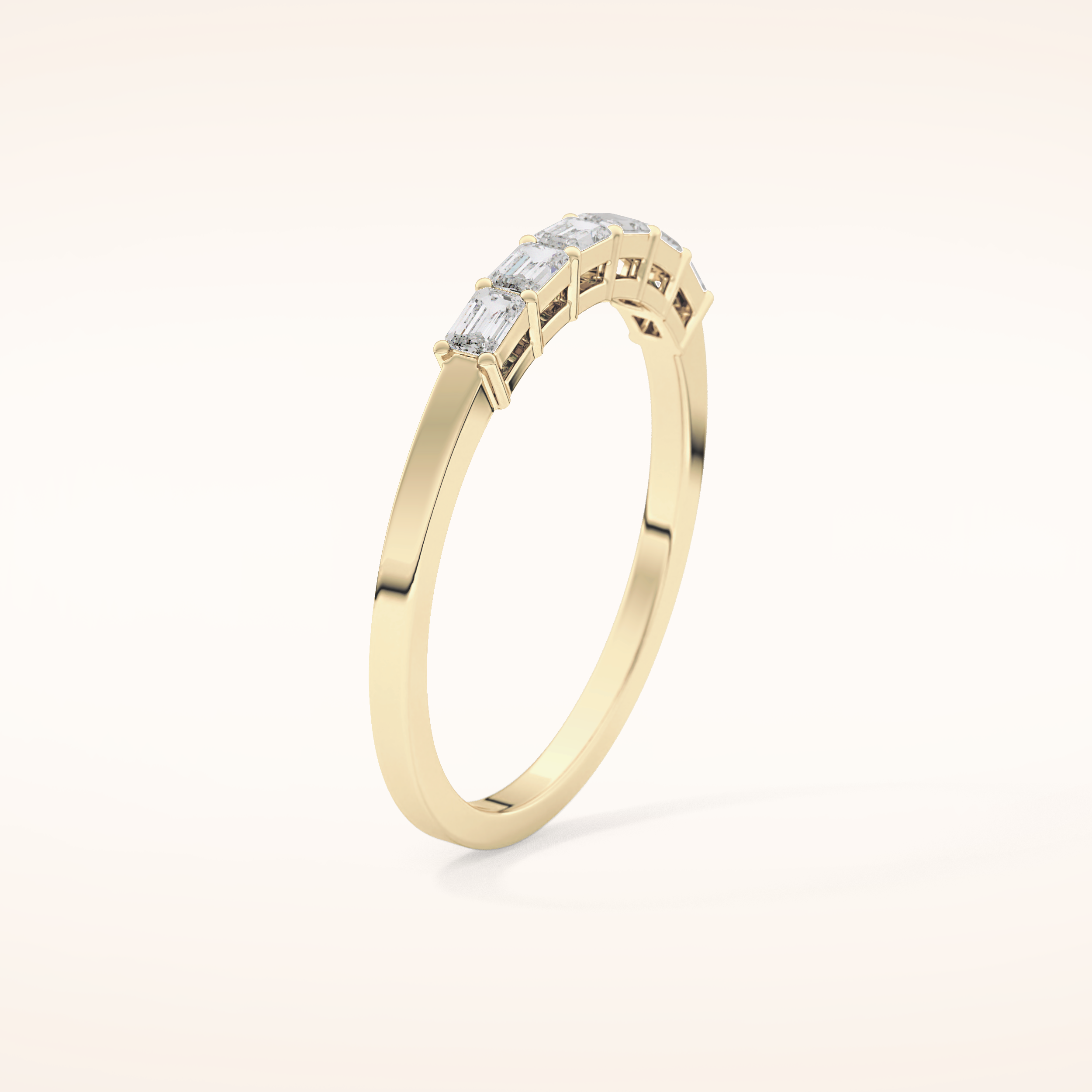 0.42 TCW Emerald Shaped Moissanite Semi Pave Wedding Band