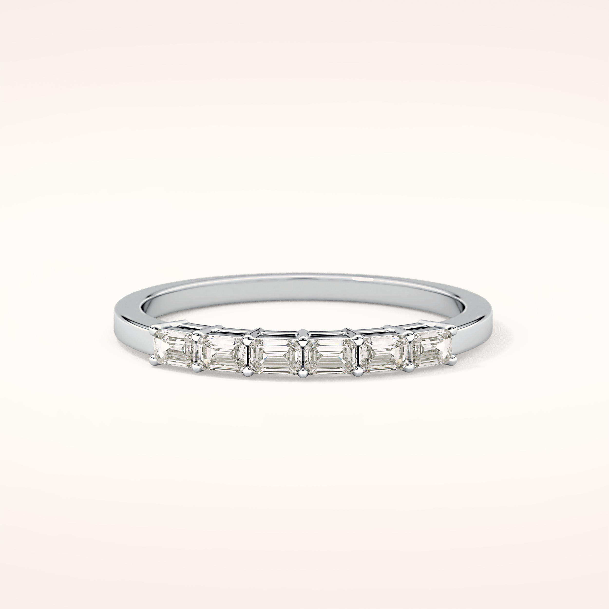 0.42 TCW Emerald Shaped Moissanite Semi Pave Wedding Band