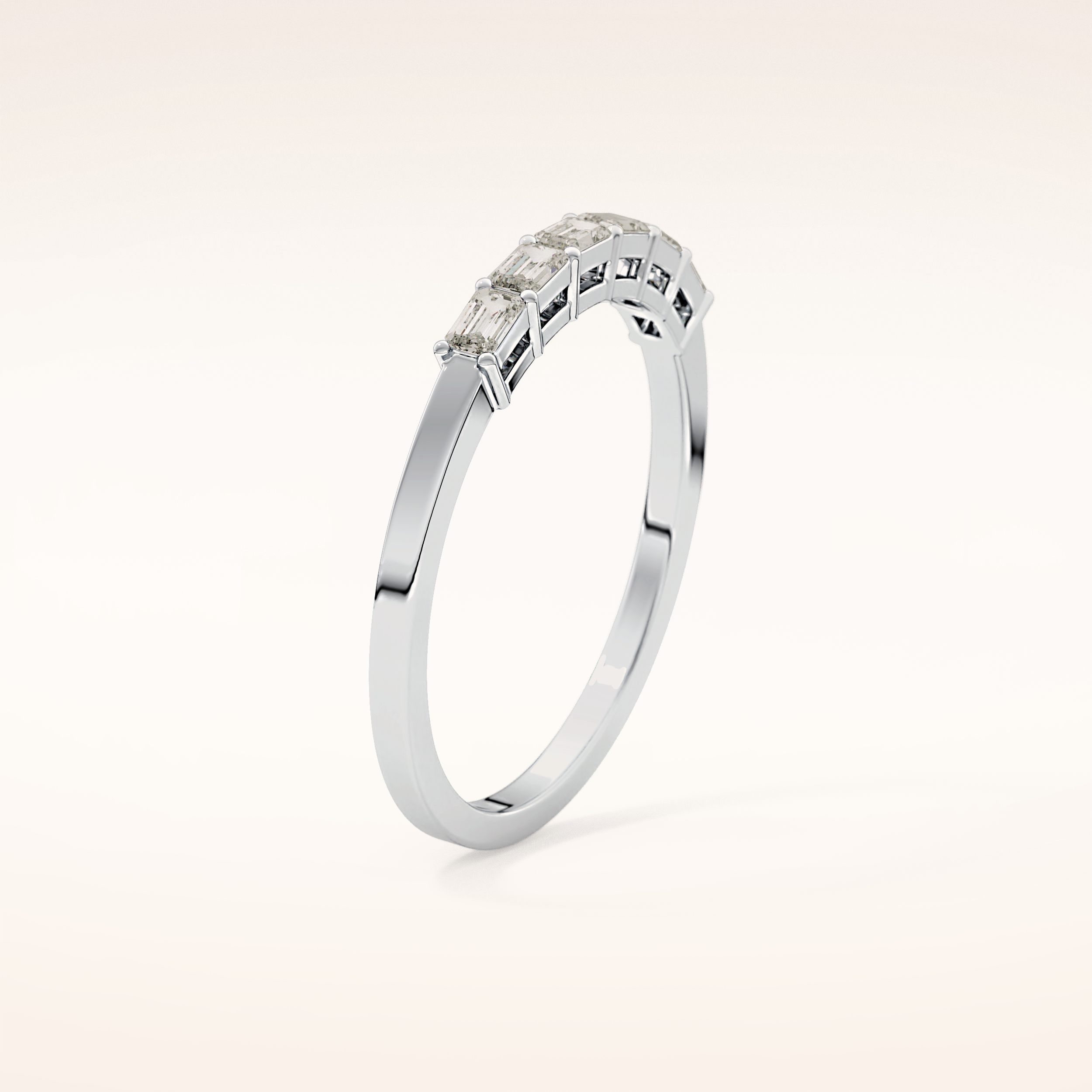 0.42 TCW Emerald Shaped Moissanite Semi Pave Wedding Band
