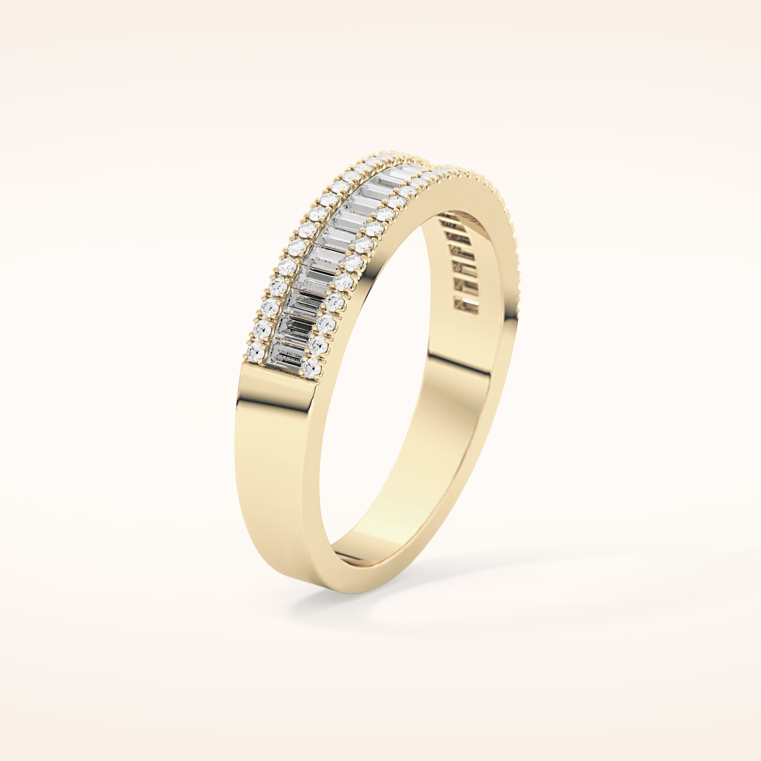 0.72 TCW Round & Baguette Shaped Moissanite Channel Setting Wedding Band