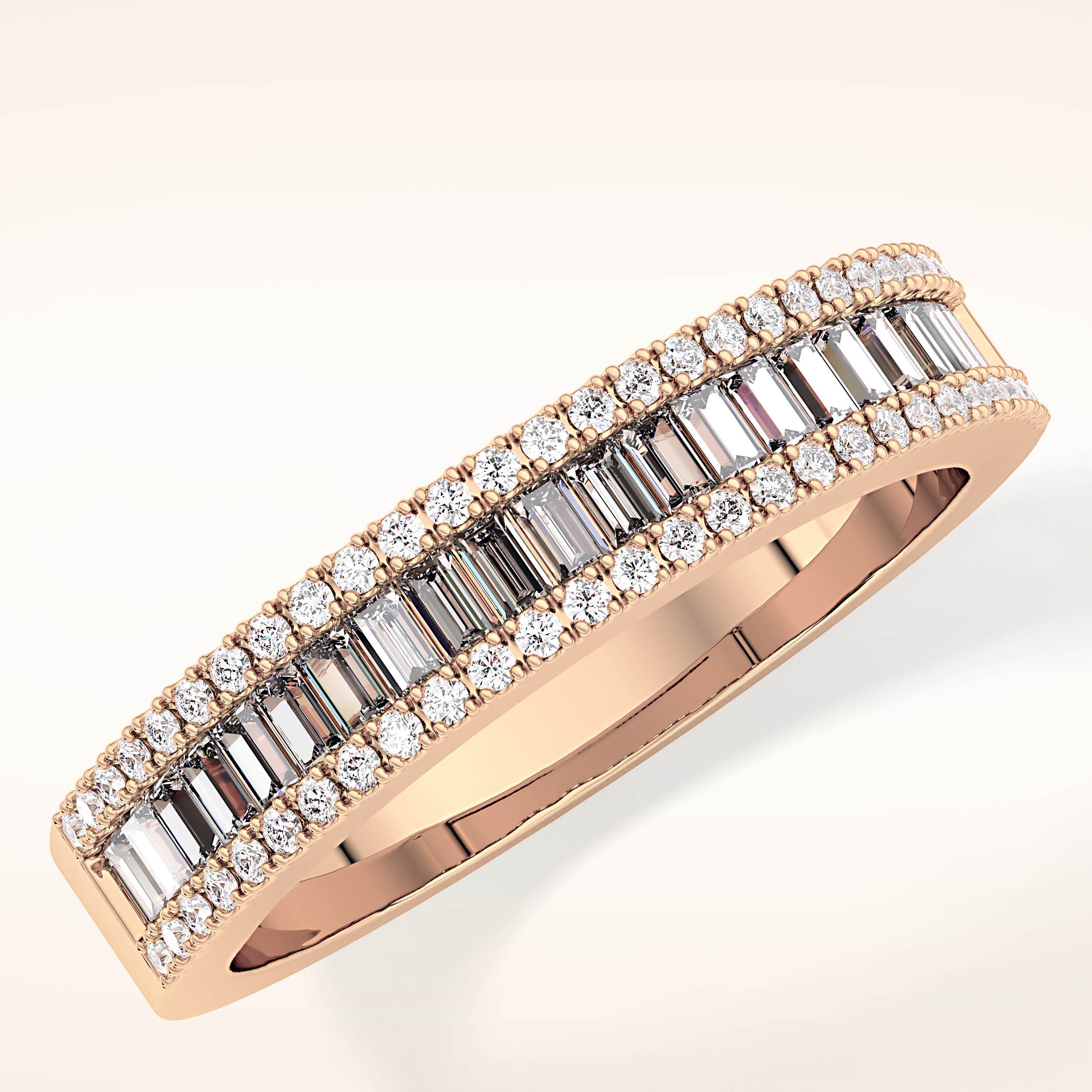 0.72 TCW Round & Baguette Shaped Moissanite Channel Setting Wedding Band