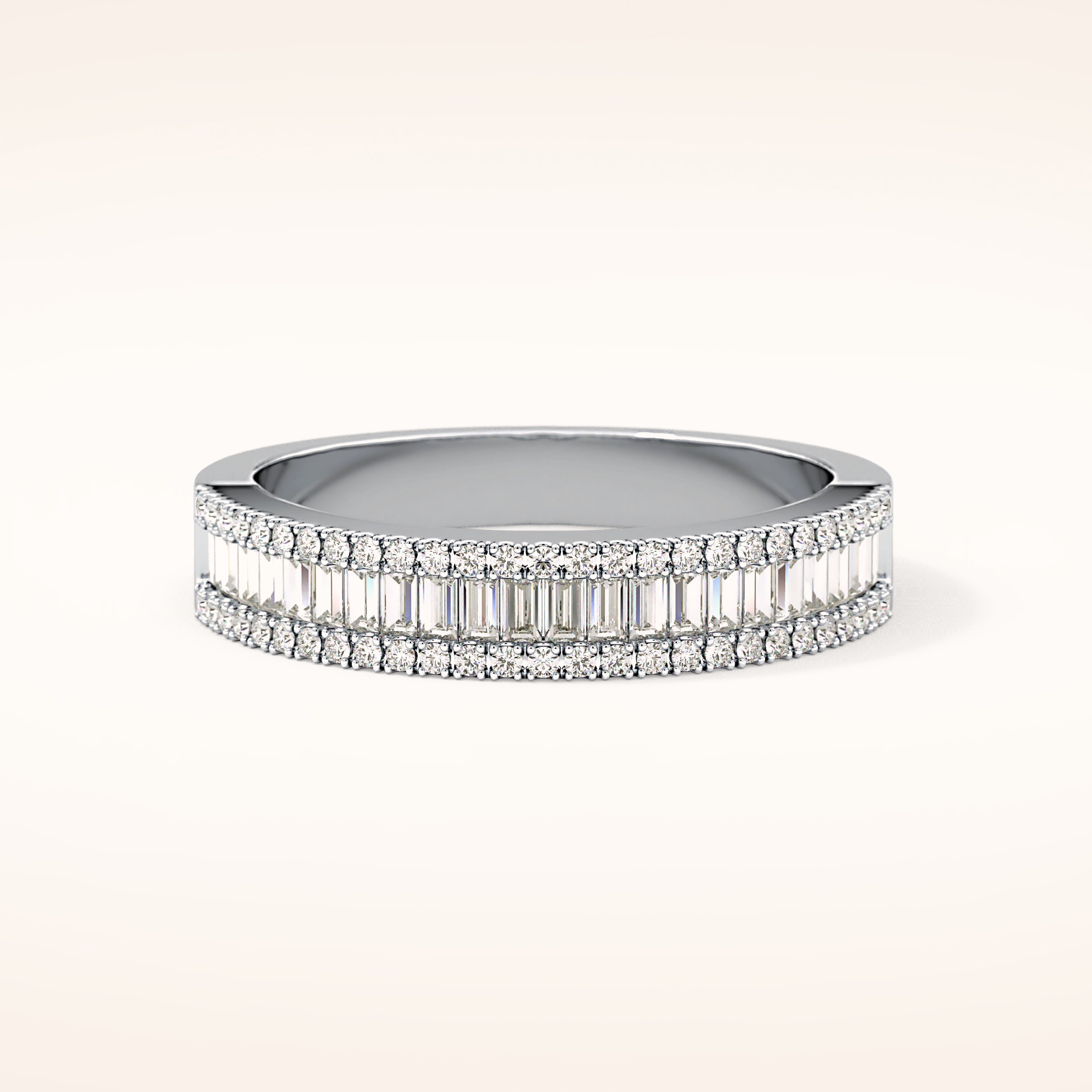 0.72 TCW Round & Baguette Shaped Moissanite Channel Setting Wedding Band