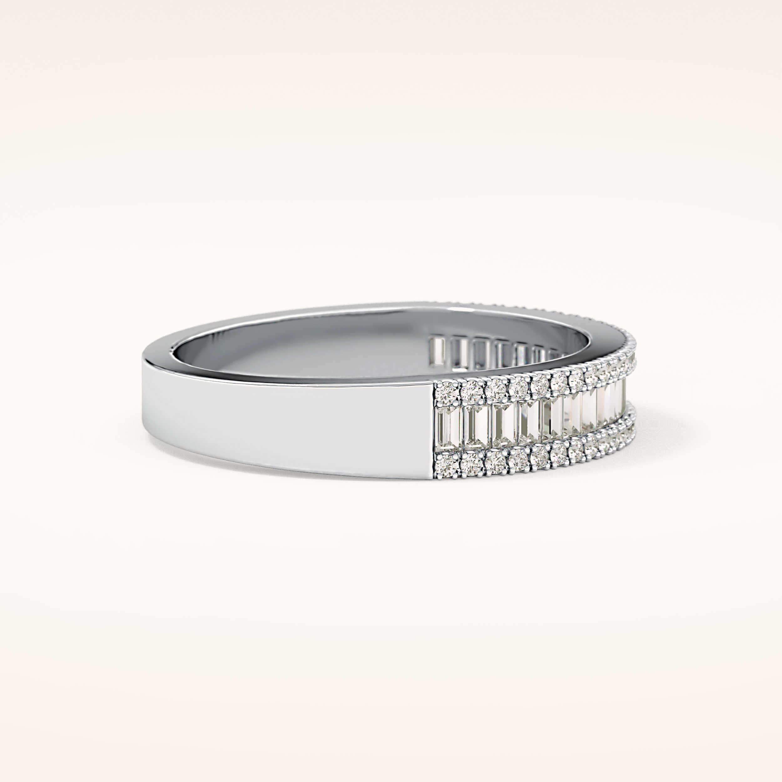 0.72 TCW Round & Baguette Shaped Moissanite Channel Setting Wedding Band