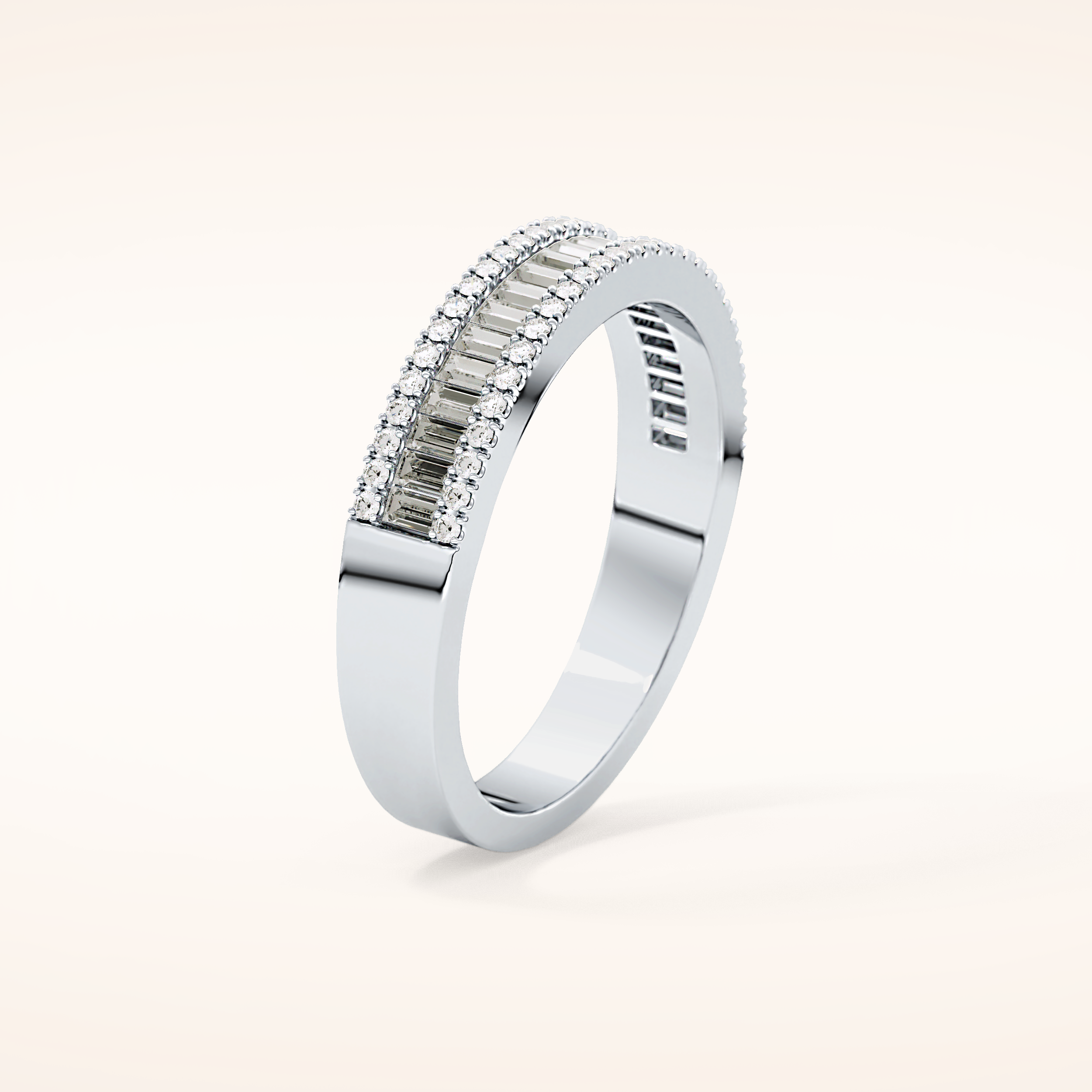 0.72 TCW Round & Baguette Shaped Moissanite Channel Setting Wedding Band