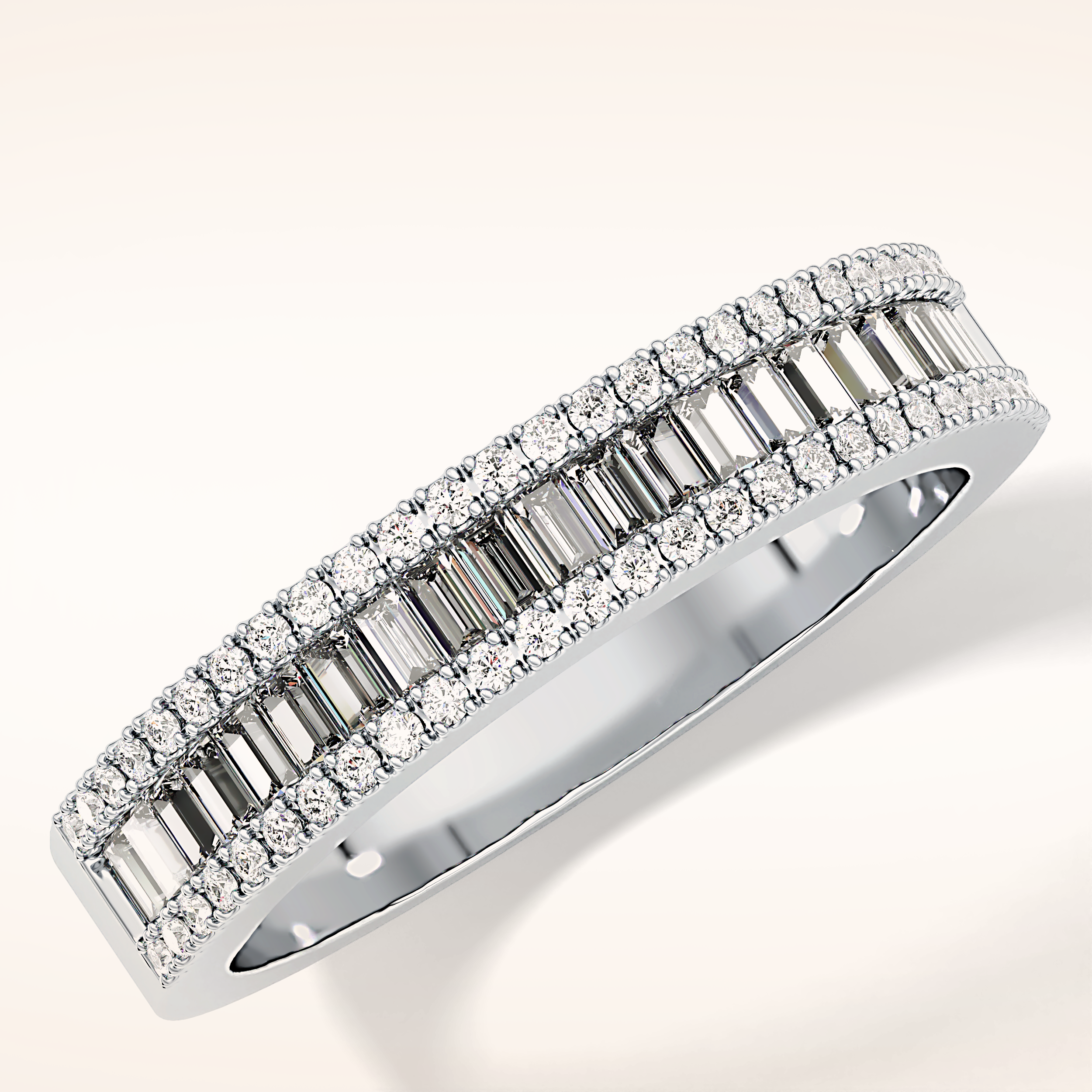 0.72 TCW Round & Baguette Shaped Moissanite Channel Setting Wedding Band