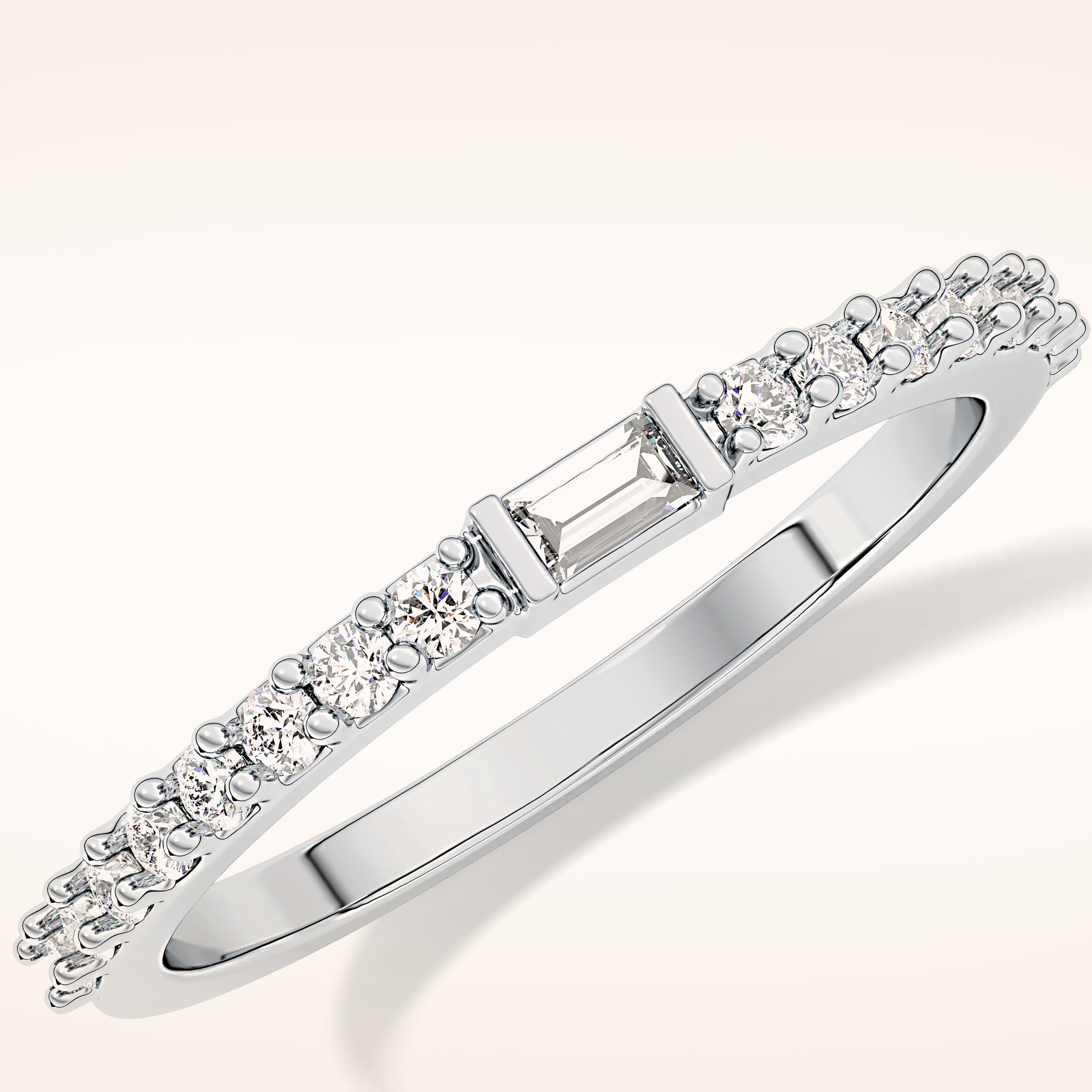 0.36 TCW Round & Baguette Shaped Moissanite Half Eternity Wedding Band