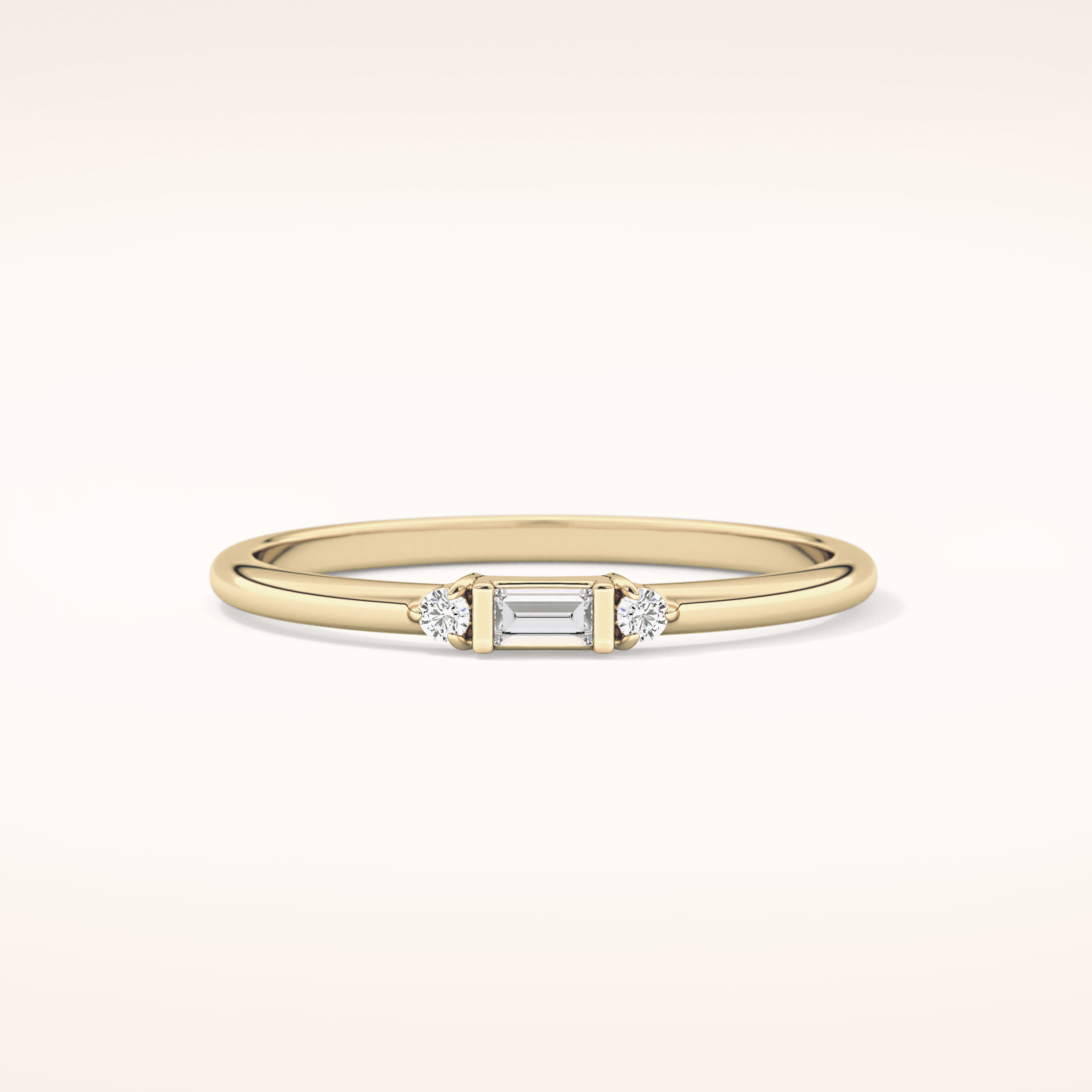 0.097 TCW Round & Baguette Shaped Moissanite Three Stone Wedding Band