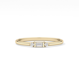 Three Stones Wedding Band with 0.097 TCW Round & Baguette Cut Moissanite – Yellow, White, or Rose Gold