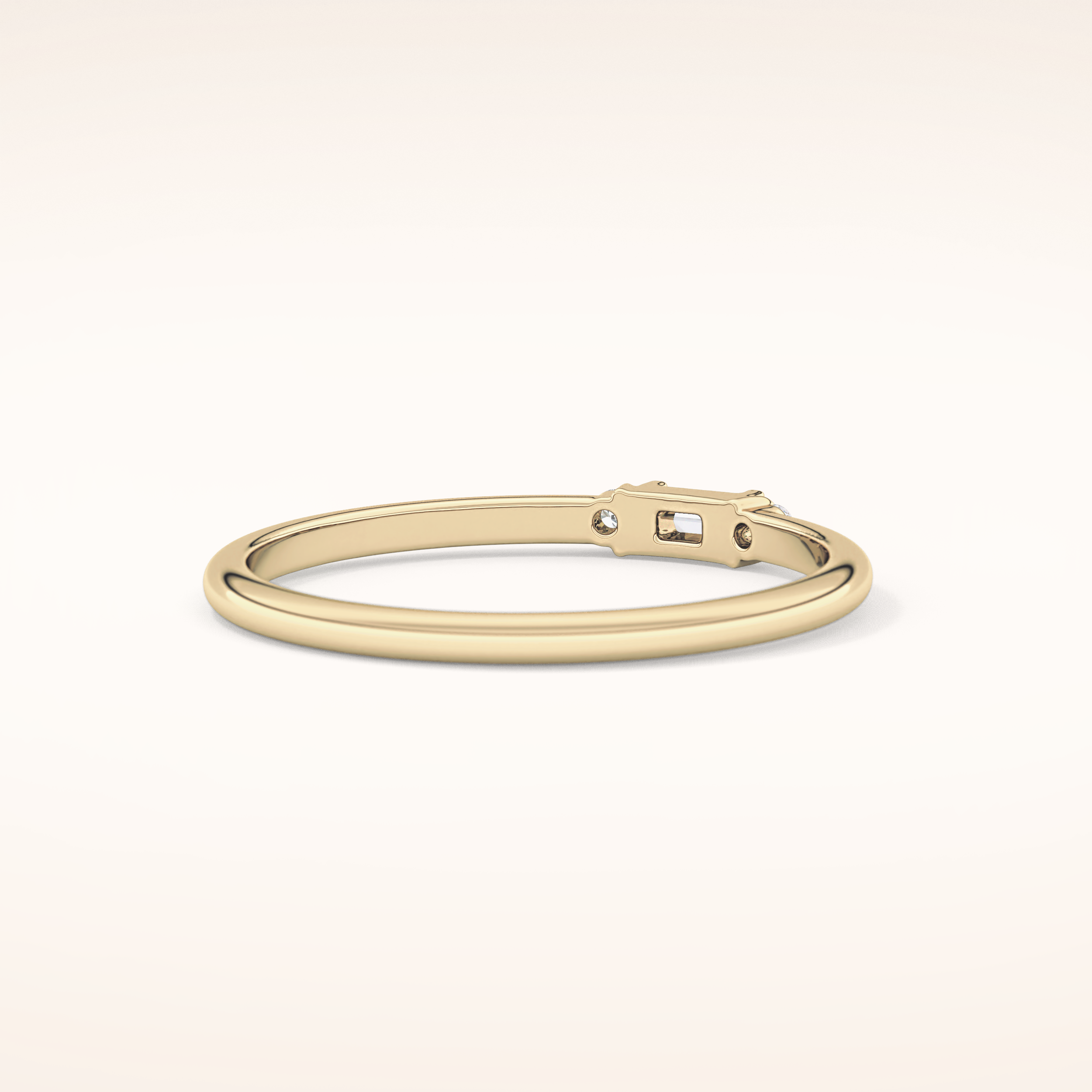 0.097 TCW Round & Baguette Shaped Moissanite Three Stone Wedding Band